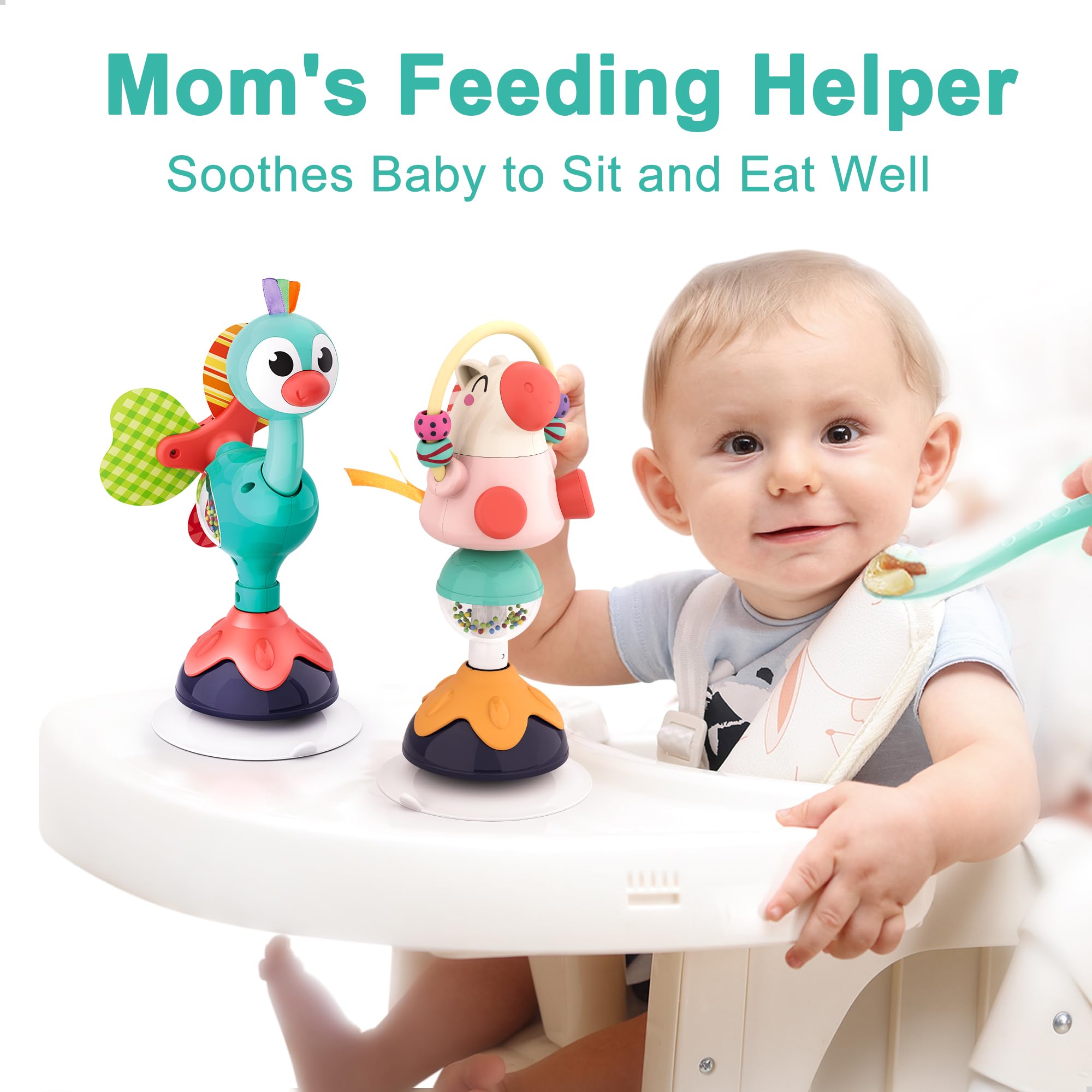 iPlay iLearn Baby Rattles Set - 10-Piece Infant High Chair Toys with Suction Cup, Grab & Spin Developmental Toys for Babies 6-24 Months | Interactive Learning Toys for Boys & Girls | Perfect Newborn Gifts for 1-2 Year Olds | Highchair, Stroller & Playtime Fun