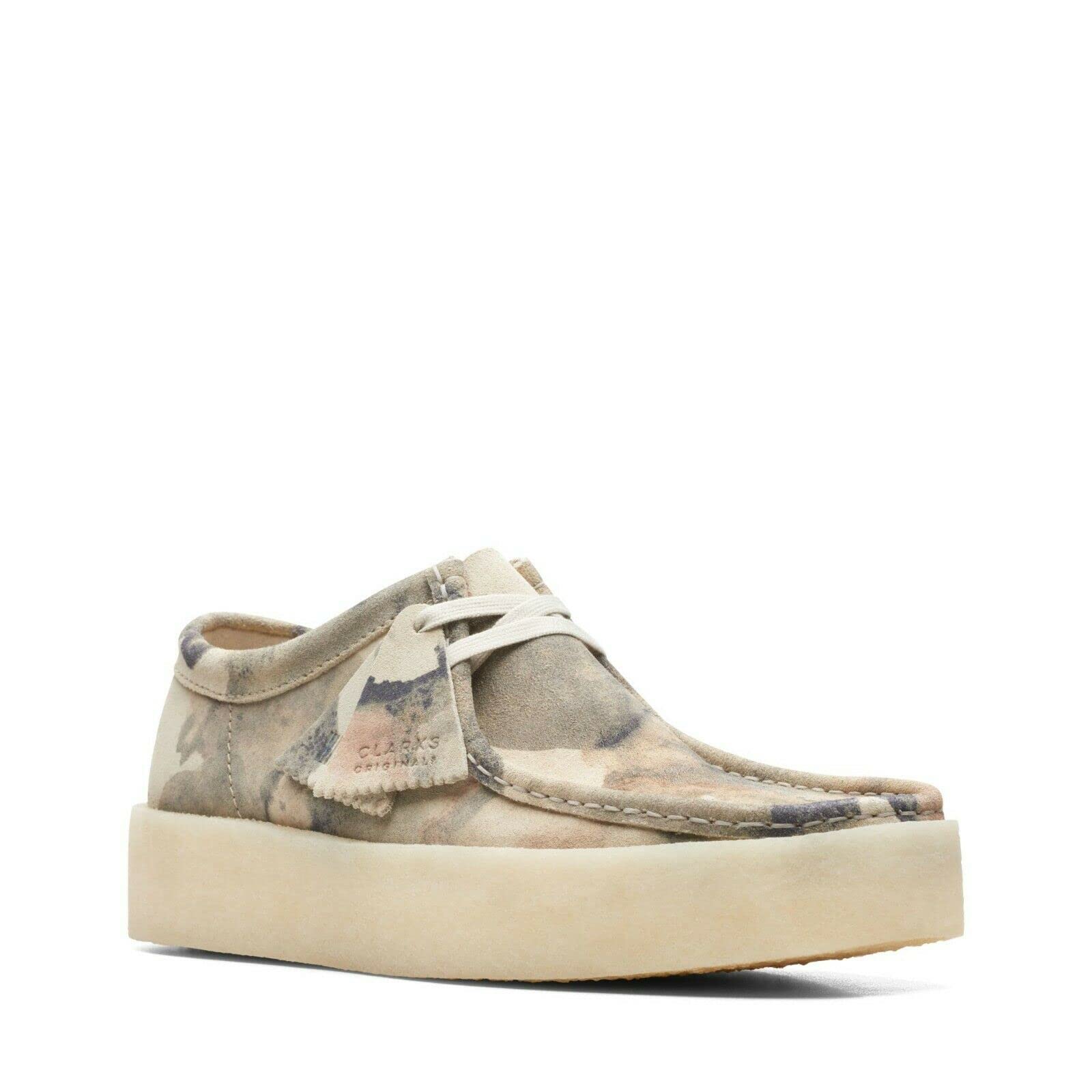 **Clarks Original Men's Wallabee Cup Off-White Camo Suede Shoes – Comfortable Casual Loafers for Everyday Wear & Outdoor Adventures**