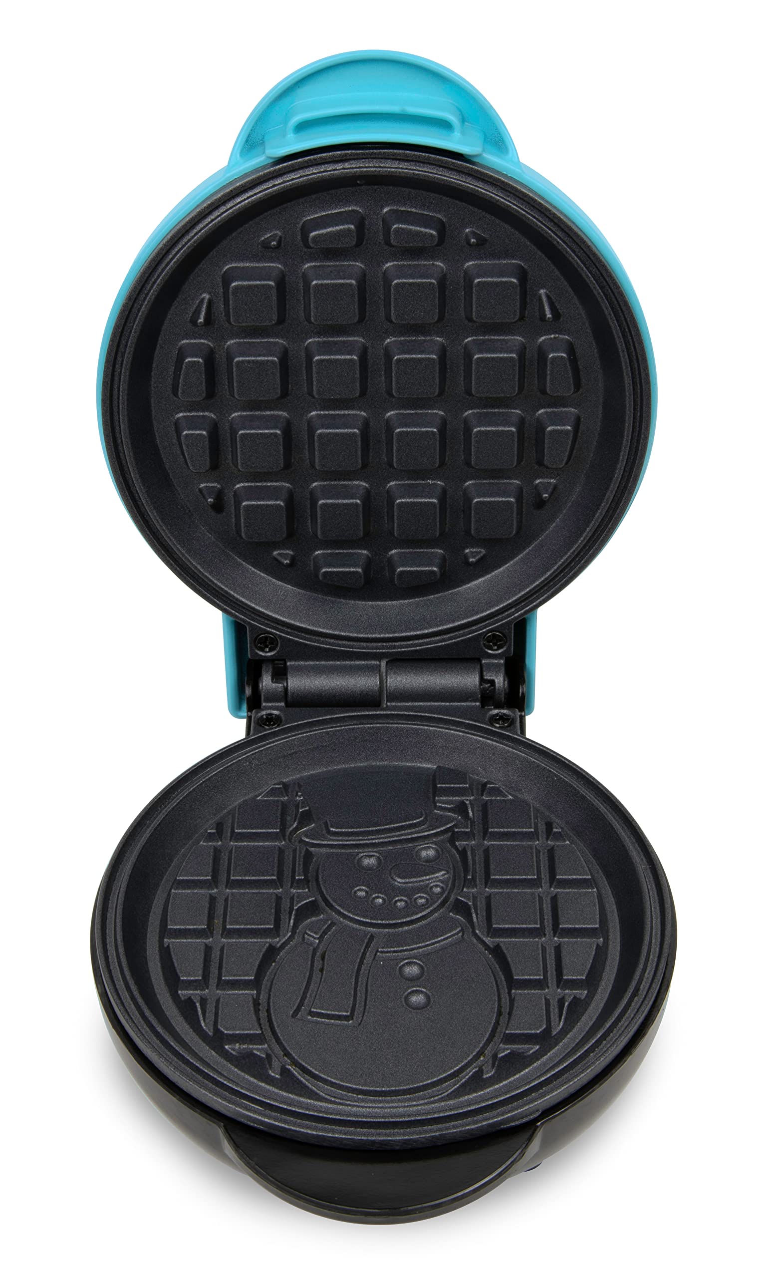 Nostalgia MyMini Personal Electric Snowman Waffle Maker - 5-Inch Non-Stick Cooking Surface for Waffles, Hash Browns, French Toast, Grilled Cheese, Quesadillas, Brownies & Cookies - Perfect for Holiday Breakfasts, Kids Snacks & Christmas Party Treats (Blue)
