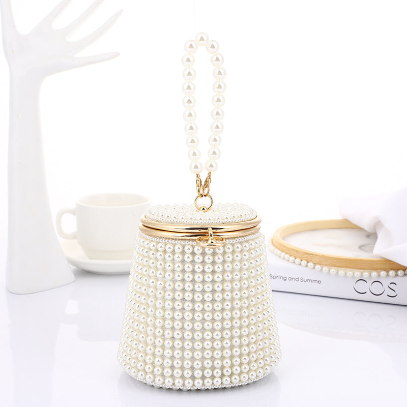 Elegant DIY Pearl Evening Bag for Women - Prom Mini Handbag with Pearl Embellishments, Fashionable Bucket Purse for Parties & Special Occasions