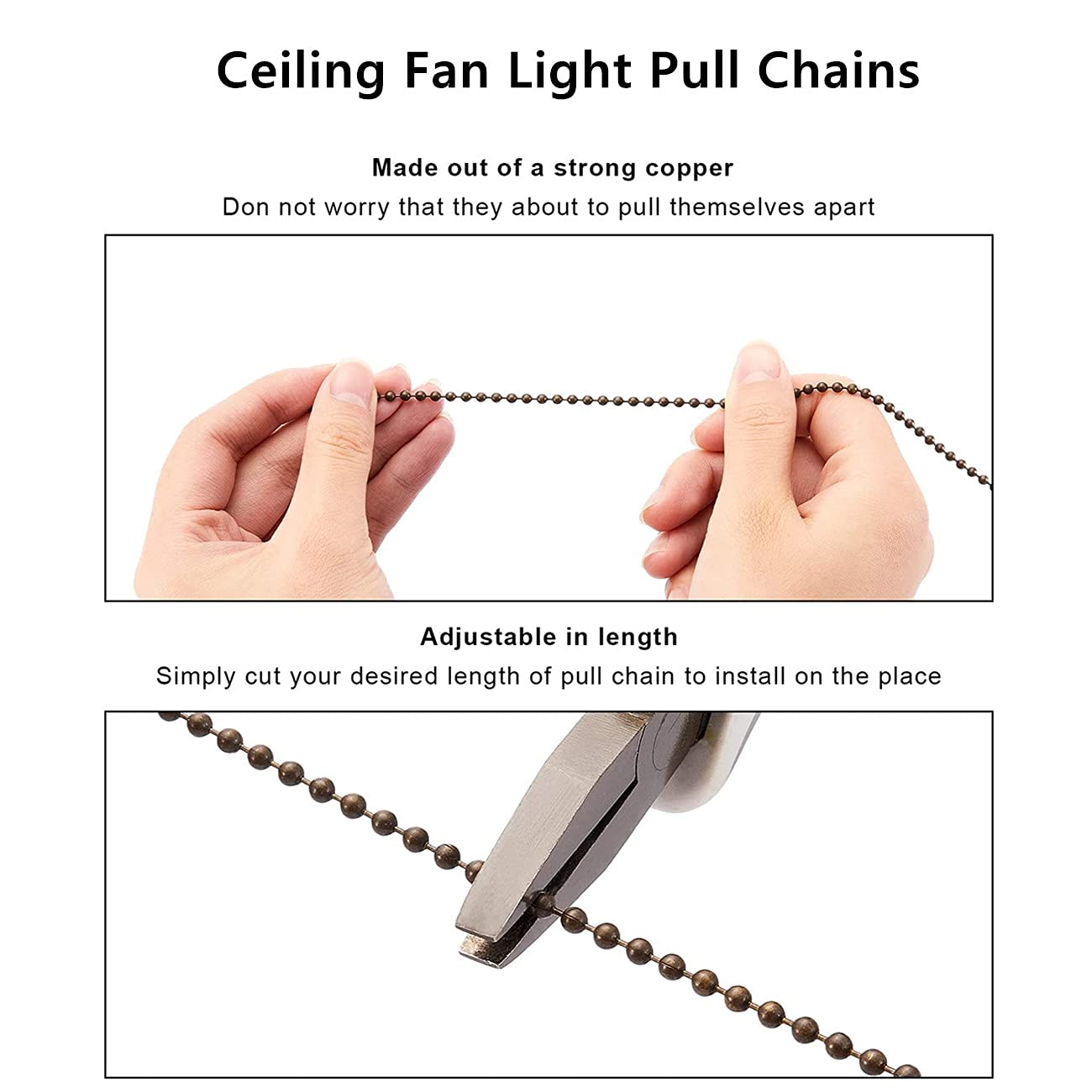 4-Piece Ceiling Fan Pull Chain Set with Bulb & Fan Pattern - 12 Inch Extension Pendant with Ball Connector (Red Bronze) - Perfect for Bedroom, Living Room, and Office Ceiling Fans
