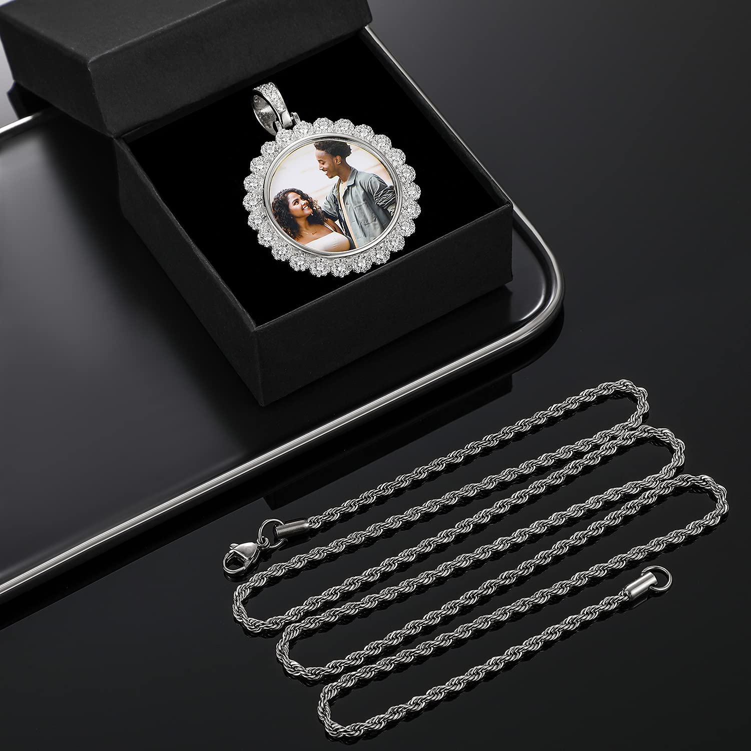 925 Sterling Silver Custom Sunflower Photo Necklace for Women - Personalized Engraved Picture Pendant with Gift Box - Hip Hop Jewelry for Girlfriend, Wife, Anniversary & Valentine's Day Gifts