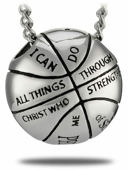 Shields of Strength Men's Stainless Steel 3D Mini Basketball Pendant Necklace - Phil 4:13 Bible Verse Jewelry for Christian Athletes & Basketball Fans - Faith-Inspired Gift for Players, Coaches & Sports Enthusiasts - Perfect for Game Day, Church & Daily Wear