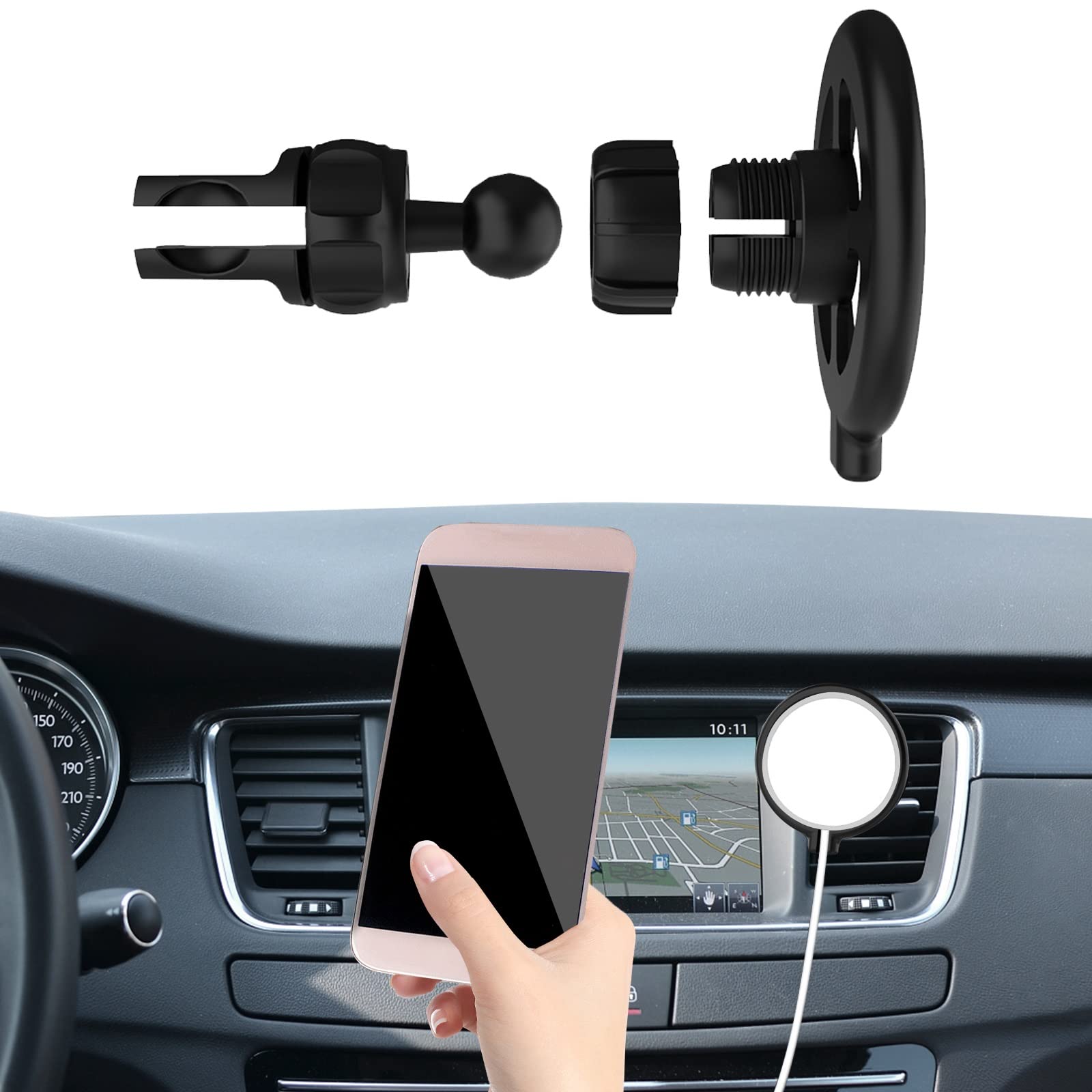 FYY Magnetic Car Phone Mount Holder for iPhone 14/13/12 Pro Max/Plus/Mini - Air Vent MagSafe Compatible Phone Stand (Charger Not Included) - Perfect for Hands-Free Driving & GPS Navigation