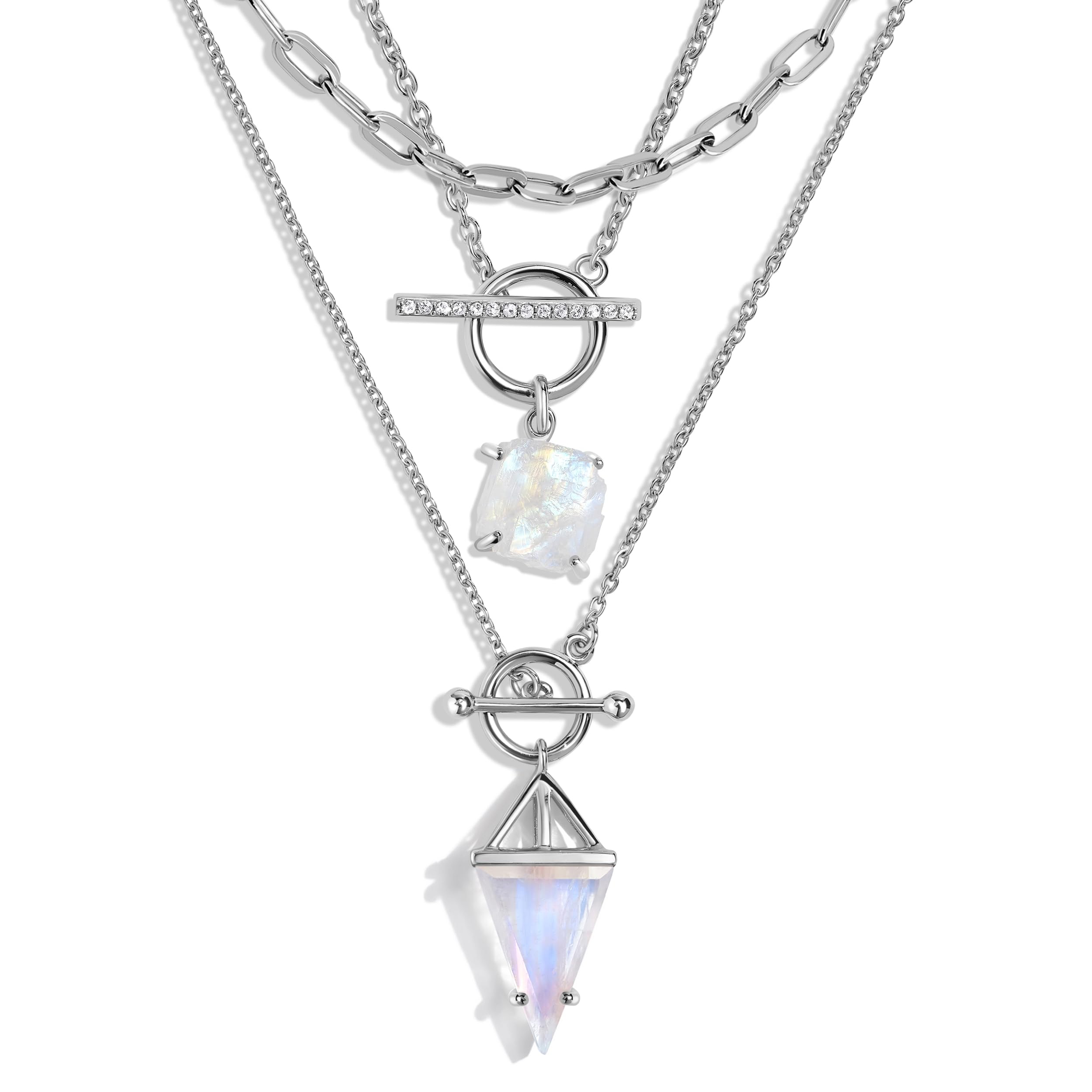 Moon Magic - Genuine Moonstone Earrings & Necklace Set in 925 Sterling Silver & 18K Rose Gold | Raw Crystal Jewelry for Women | Perfect Gift for Birthdays, Anniversaries & Spiritual Healing