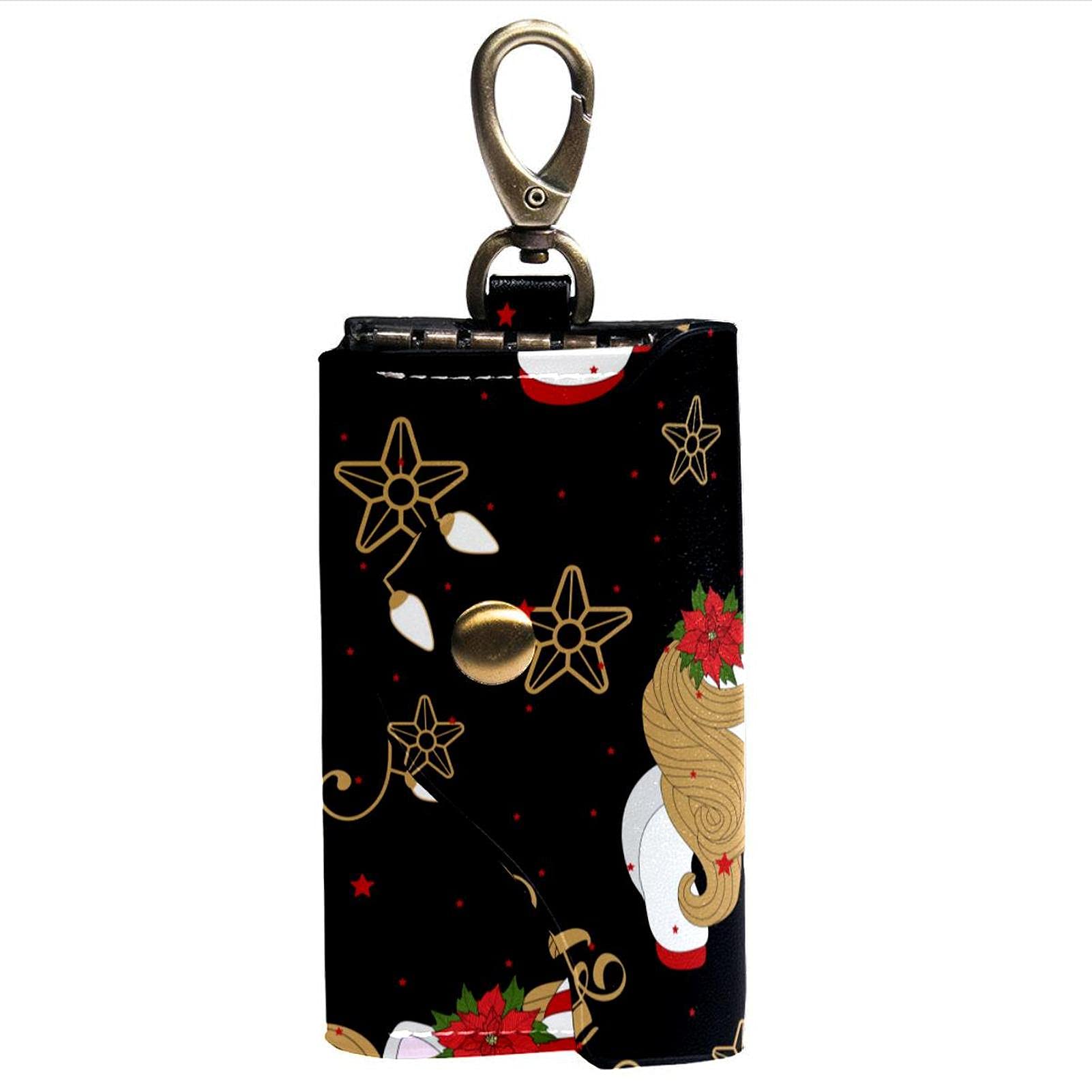 PU Leather Key Wallet Holder with 6 Hooks - RFID Blocking Card Case for Men & Women | Christmas Gift, Unicorn & Floral Design | Perfect for Key Organization, Travel & Everyday Use
