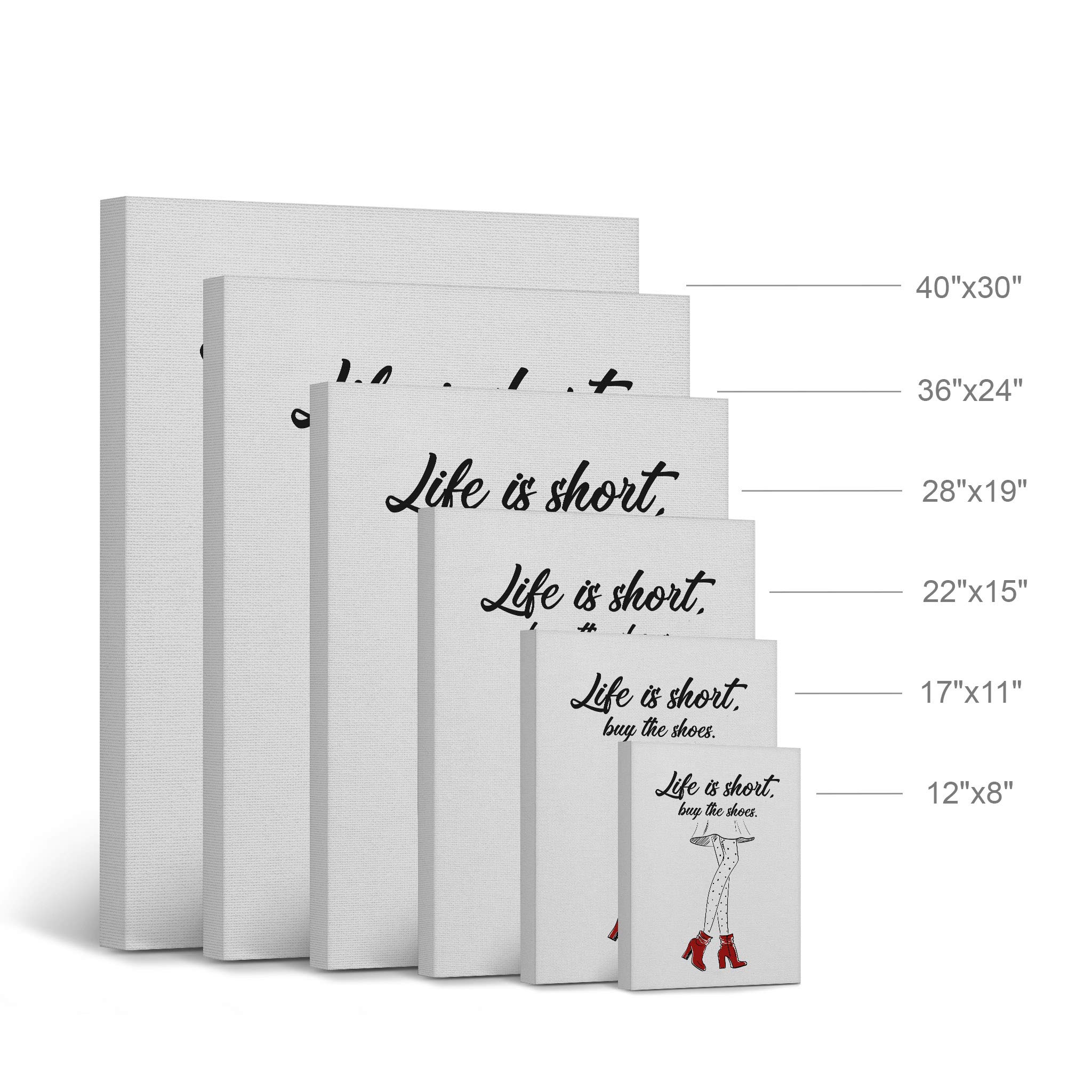 Life is Short Buy the Shoes Quote Wall Art - Red Boot Sketch Glam Fashion Canvas Print for Women's Office, Bathroom, Girls Room, Dorm, Bedroom & Living Room Decor - Ready to Hang 40x30 Inches - Perfect Motivational Gift for Shoe Lovers & Fashion Enthusiasts