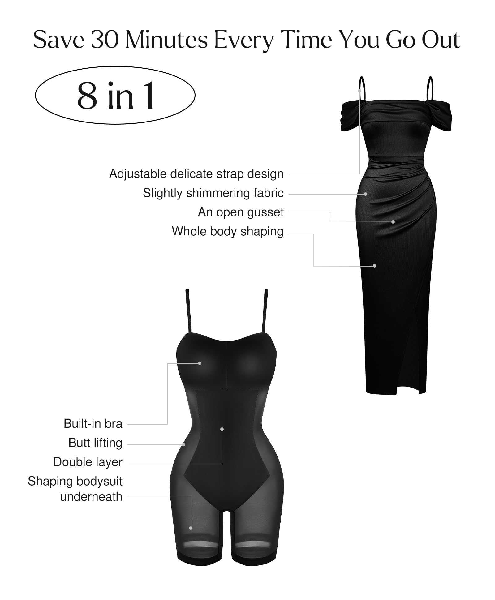Popilush Women's Shapewear Dress - Off Shoulder Maxi Bodycon Dress for Slimming & Tummy Control | Perfect for Cocktail Parties, Date Nights & Formal Events