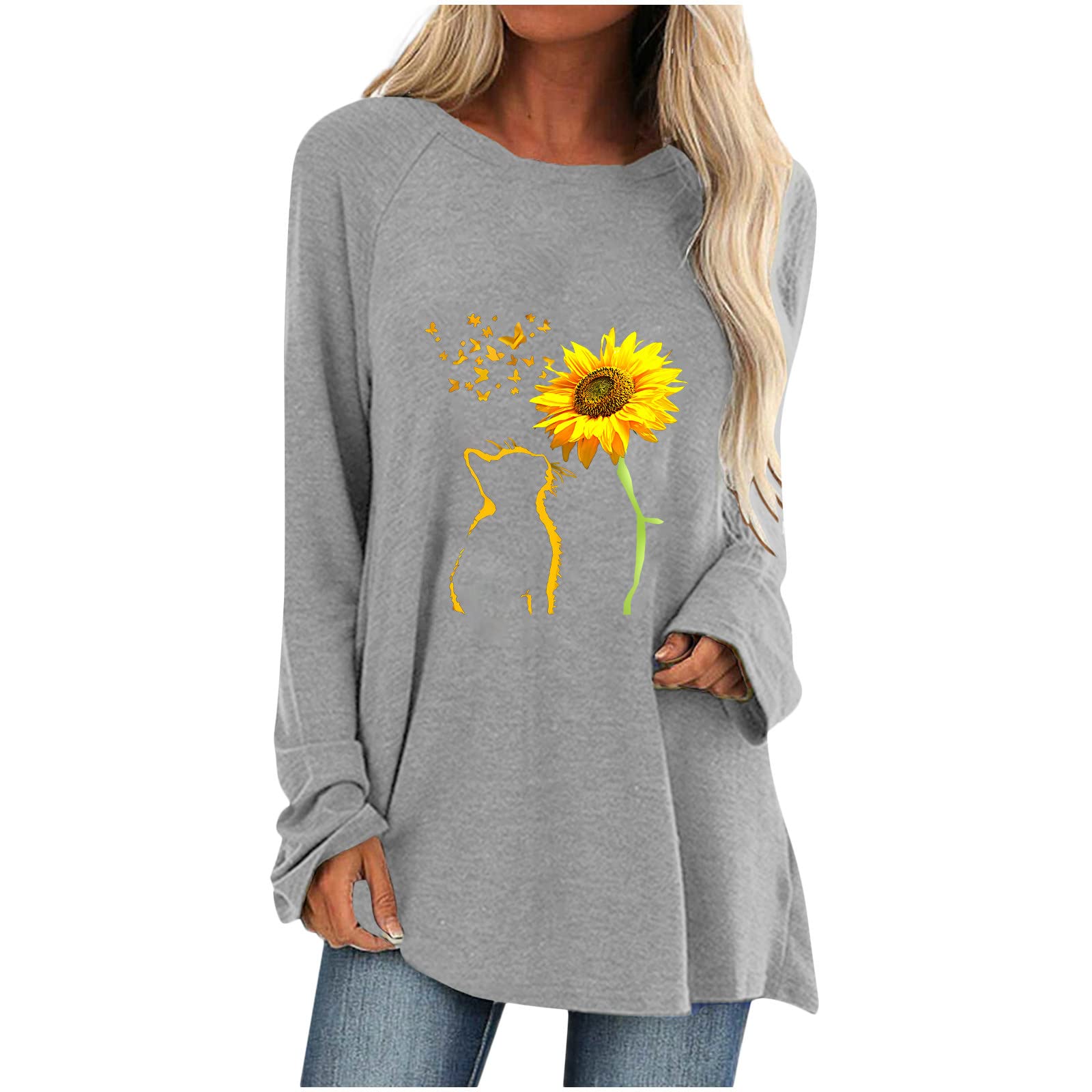 Women's Floral Long Sleeve Raglan T-Shirt - Cute Fall Pullover Casual Shirt for Everyday Wear, Outings & Seasonal Fashion