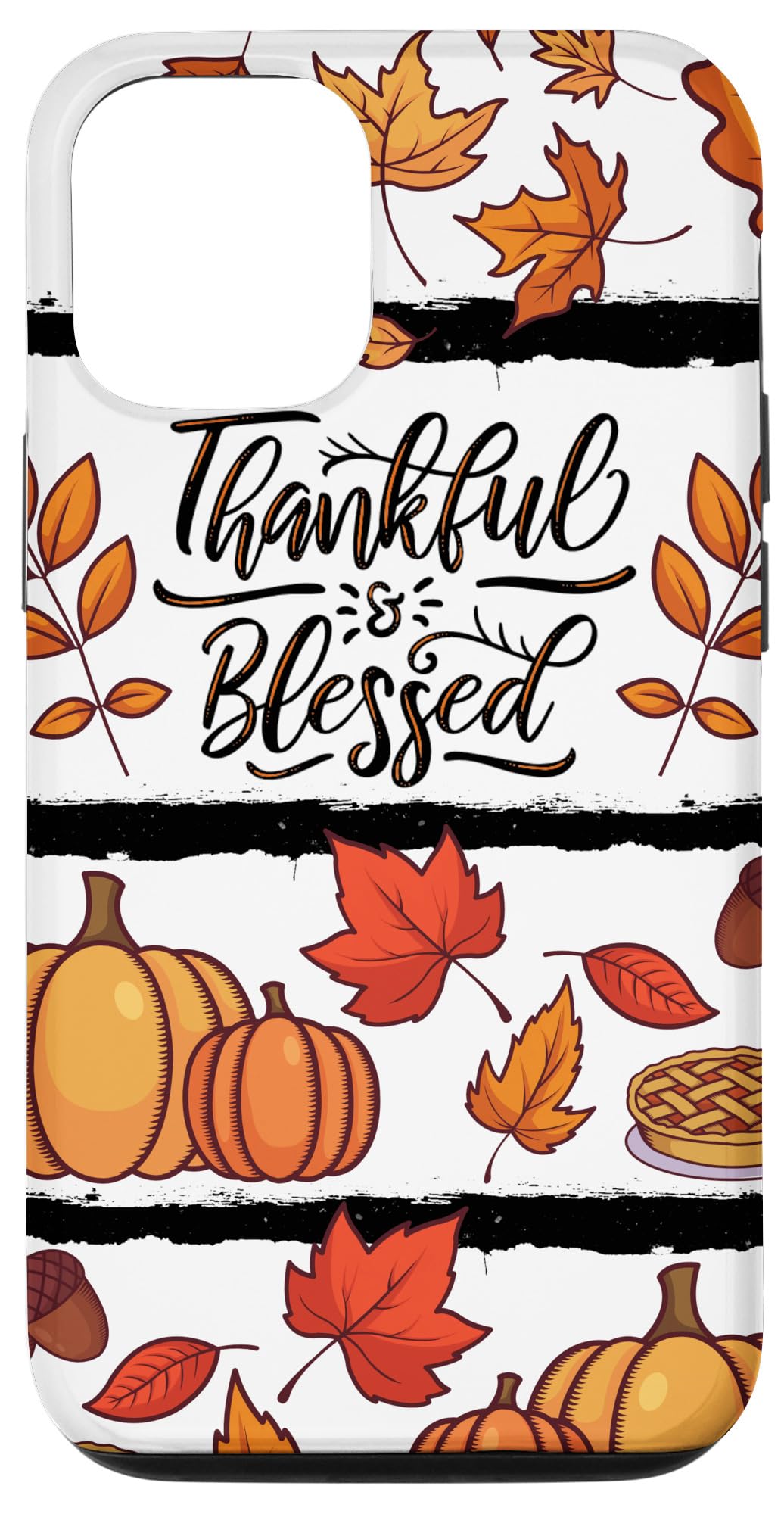 iPhone 12/12 Pro Case - Thanksgiving Thankful & Blessed Design with Autumn Leaves & Pumpkin Pattern - Perfect for Fall Season, Holiday Gifts & Everyday Protection