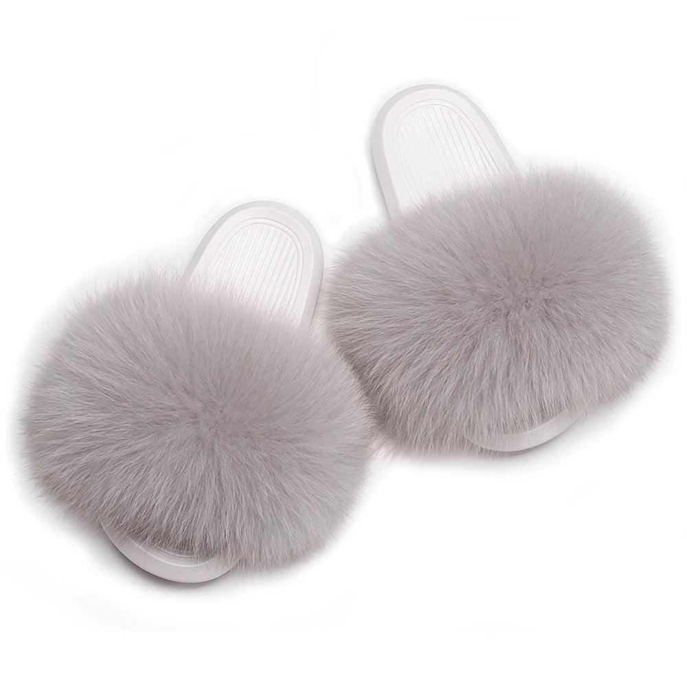 Women's Fluffy Fox Fur Slippers - Cozy Plush House Sandals for Indoor Comfort & Winter Warmth | Perfect for Lounge, Bedroom & Gift Giving