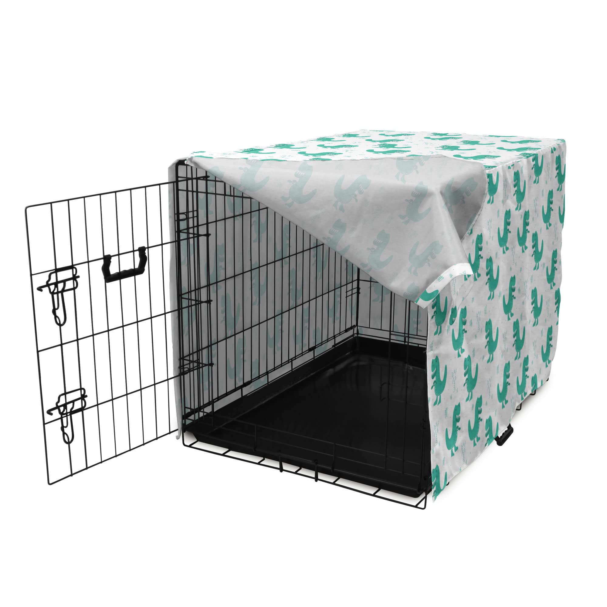 Dino Dog Crate Cover - Funny Monster Teeth Design for Medium & Large Dogs (36 Inch) - Dark Seafoam & White Pet Kennel Cover | Easy to Use, Machine Washable | Perfect for Home, Travel & Vet Visits