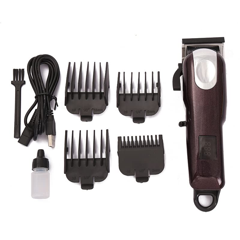 Professional Rechargeable Hair Clippers for Men - USB Electric Barber Clipper with LCD Display, Beard Trimmer & Shaver Kit - Perfect for Home Haircuts & Professional Grooming (Purple)