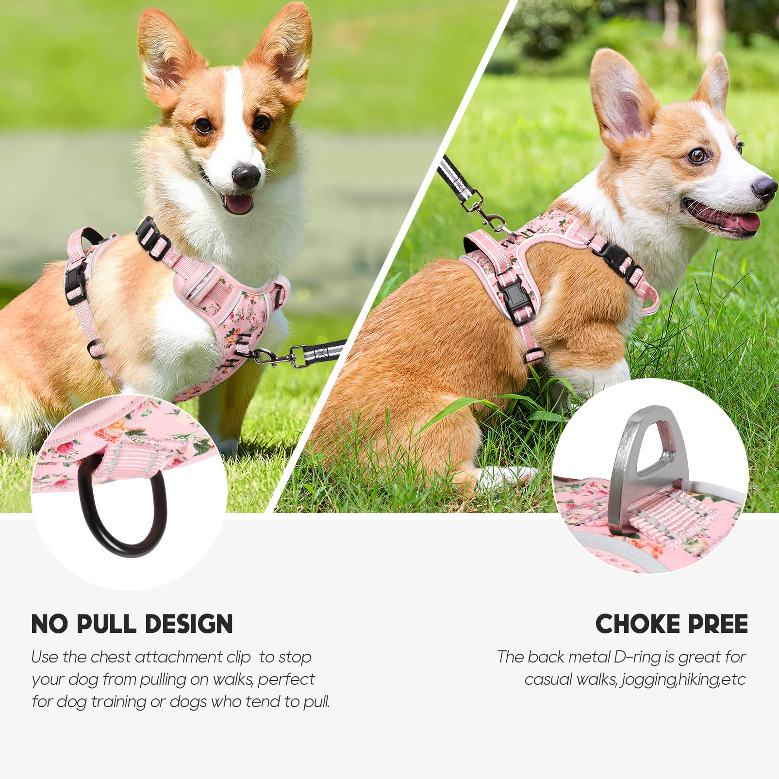 Timos No-Pull Dog Harness with 3 Snap Buckles & 2 Leash Clips - Adjustable Soft Padded Oxford Vest for Small, Medium, Large & X-Large Dogs - Reflective No-Choke Design for Safe Night Walks, Hiking & Outdoor Adventures