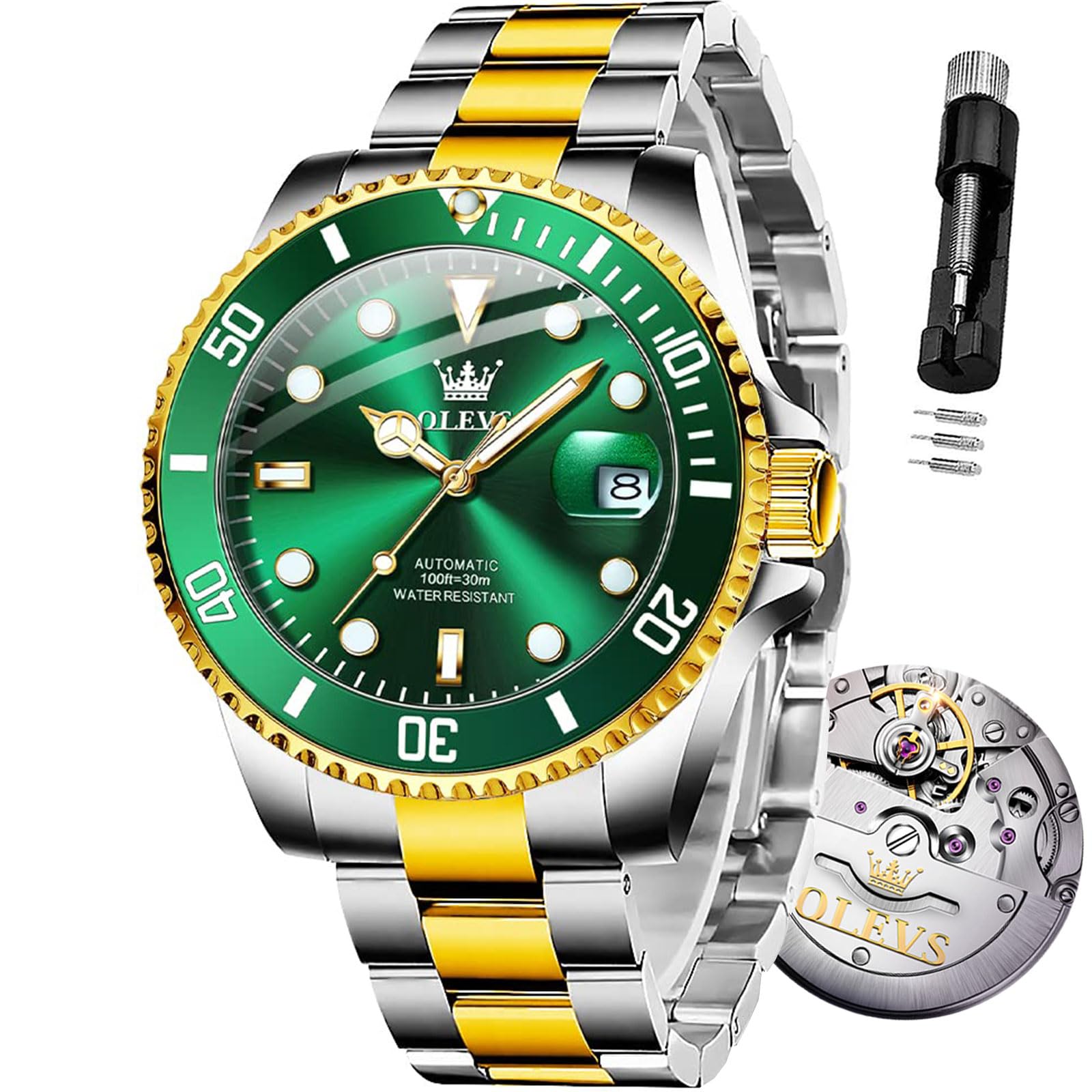 OLEVS Men's Automatic Self-Winding Mechanical Watch - Luxury Stainless Steel Dress Watch for Business & Formal Occasions - No Battery Required