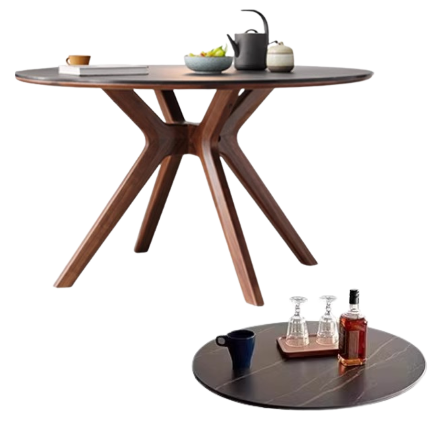 Premium Black Walnut Solid Wood Round Dining Table - 42 Inch Natural Wooden Kitchen Table for 4-6 People - Perfect for Family Dinners, Kitchen Islands & Dining Rooms