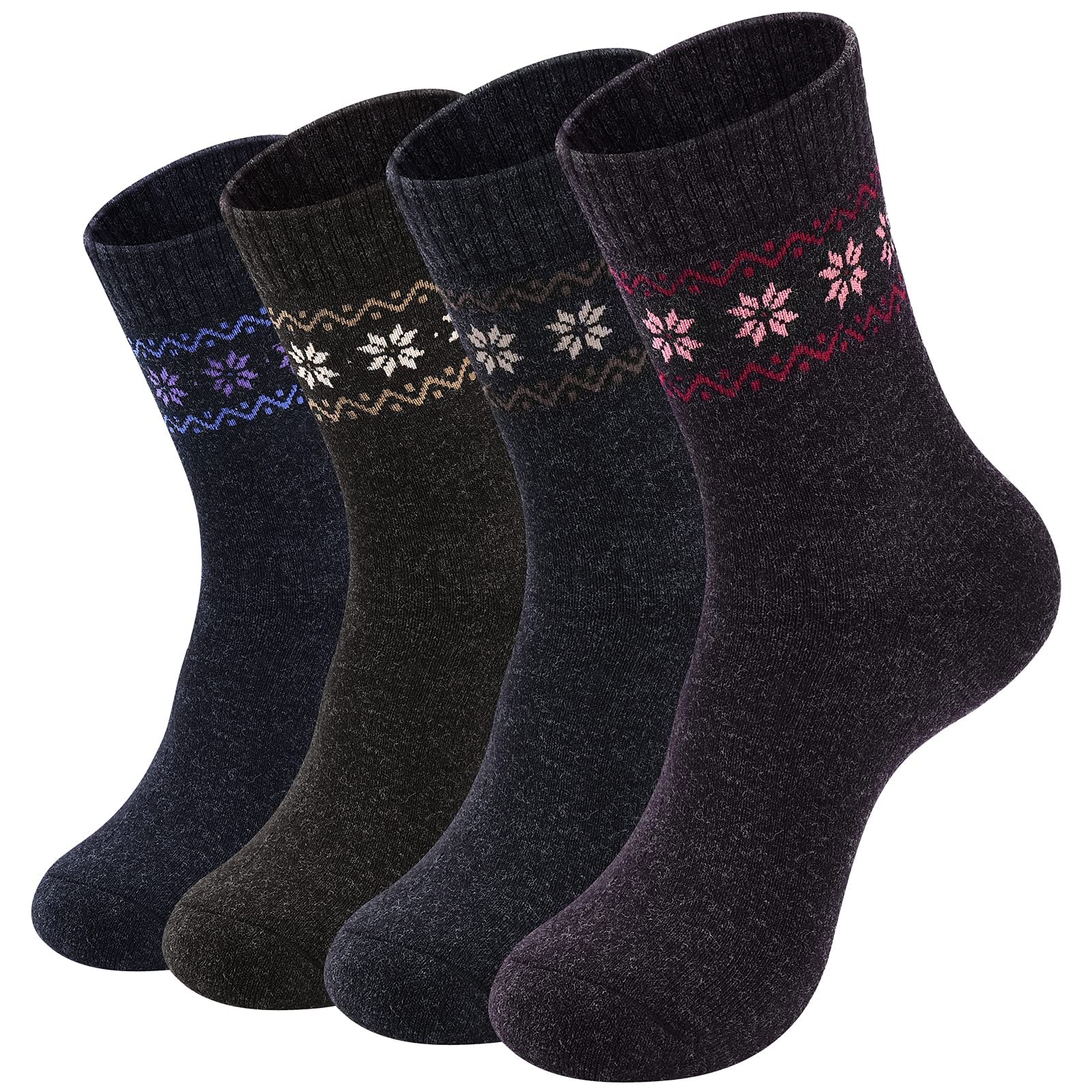 Women's Merino Wool Socks - 4 Pack Winter Hiking Socks for Outdoor Activities