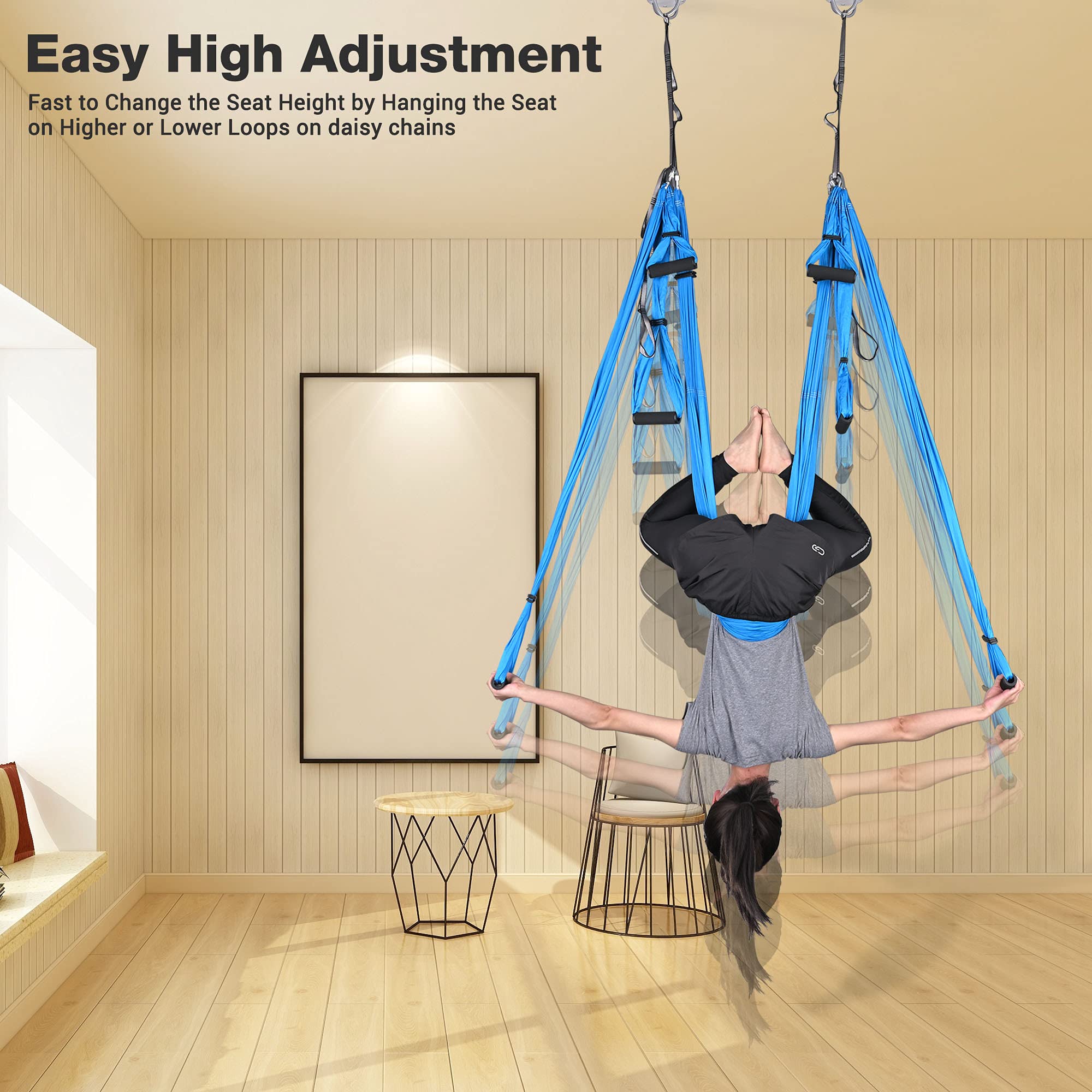 Aerial Yoga Swing Set - 440 lbs Capacity Flying Yoga Trapeze Hammock with Ceiling Hanging Kit - Anti-Gravity Inversion Tool for Home Gym, Studio & Outdoor Workouts