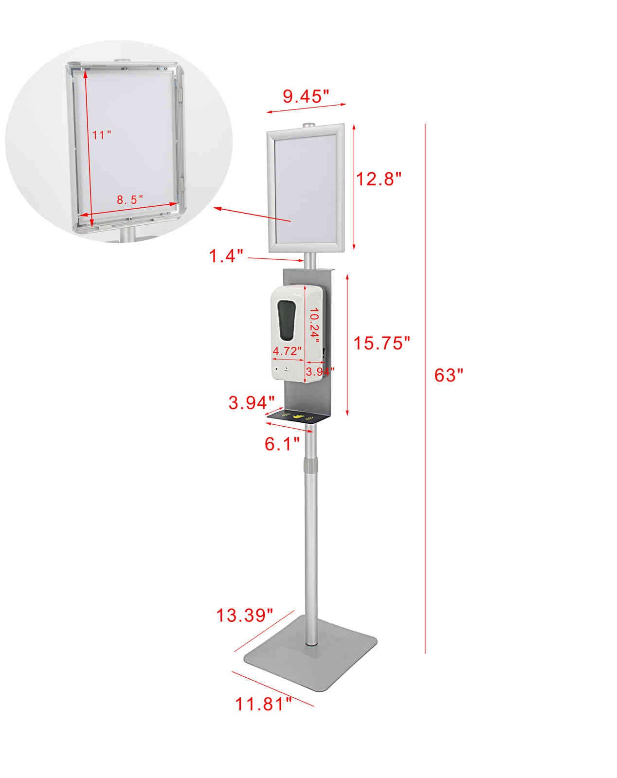FixtureDisplays Automatic Hands-Free Hand Sanitizer Stand - Portable Touchless Sanitizer Dispenser with Adjustable Volume for Home, Office & Public Spaces