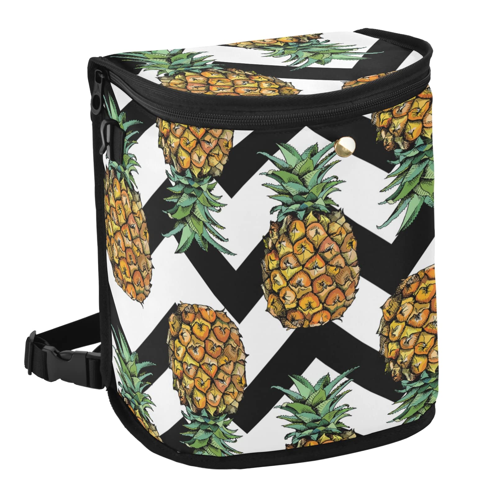 Pineapple Print Spill-Proof Hanging Car Trash Can - Large Leakproof Auto Garbage Bag with Lid & Big Opening - Perfect for Road Trips & Family Travel