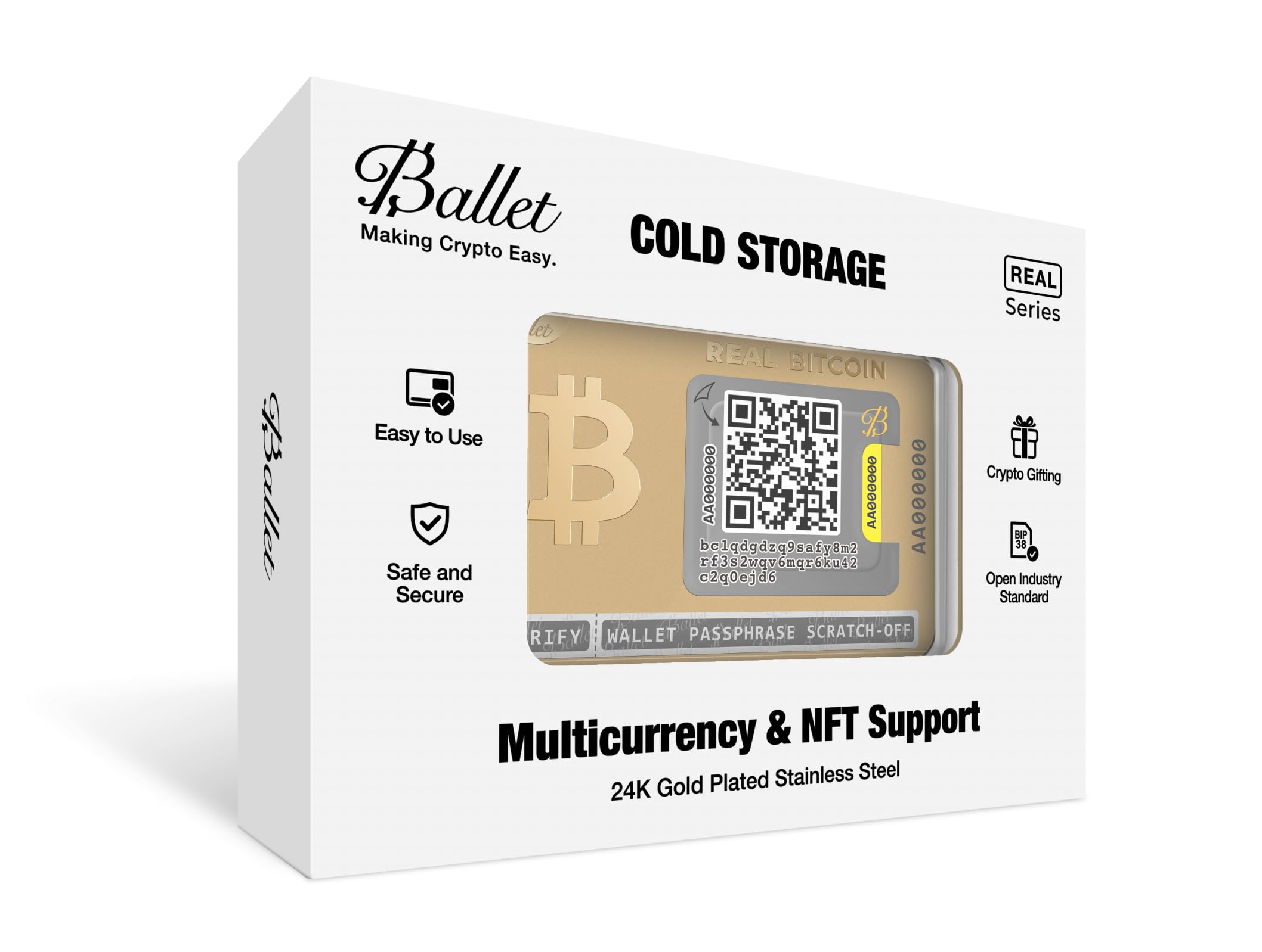 Ballet Real Bitcoin Gold Edition - Secure Crypto Cold Storage Card | Multi-Currency & NFT Hardware Wallet for Bitcoin, Ethereum & More | Ideal for Travel, Gifting & Long-Term Crypto Storage