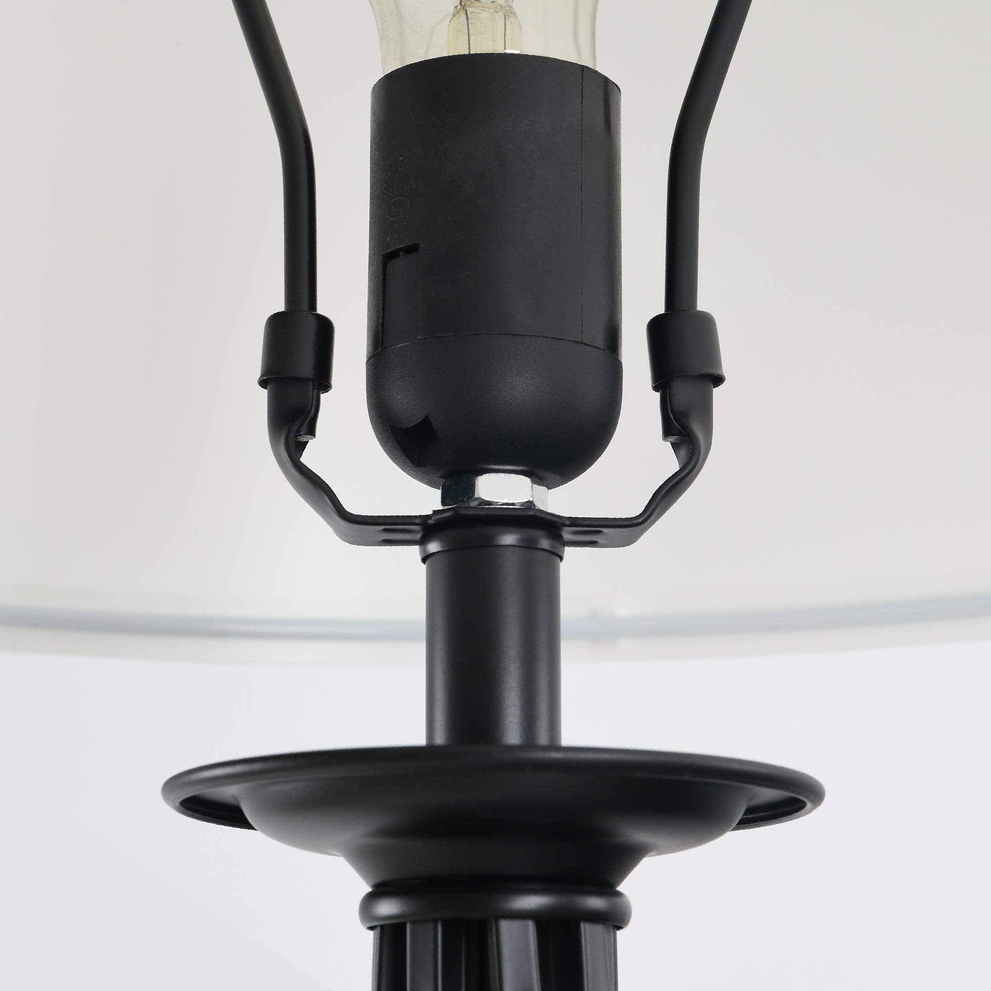 HOMCOM 3-Piece Modern Table & Floor Lamp Set - Metal Pole, Round Base, Fabric Lampshade - Black/White Lighting for Living Room, Bedroom & Office Decor