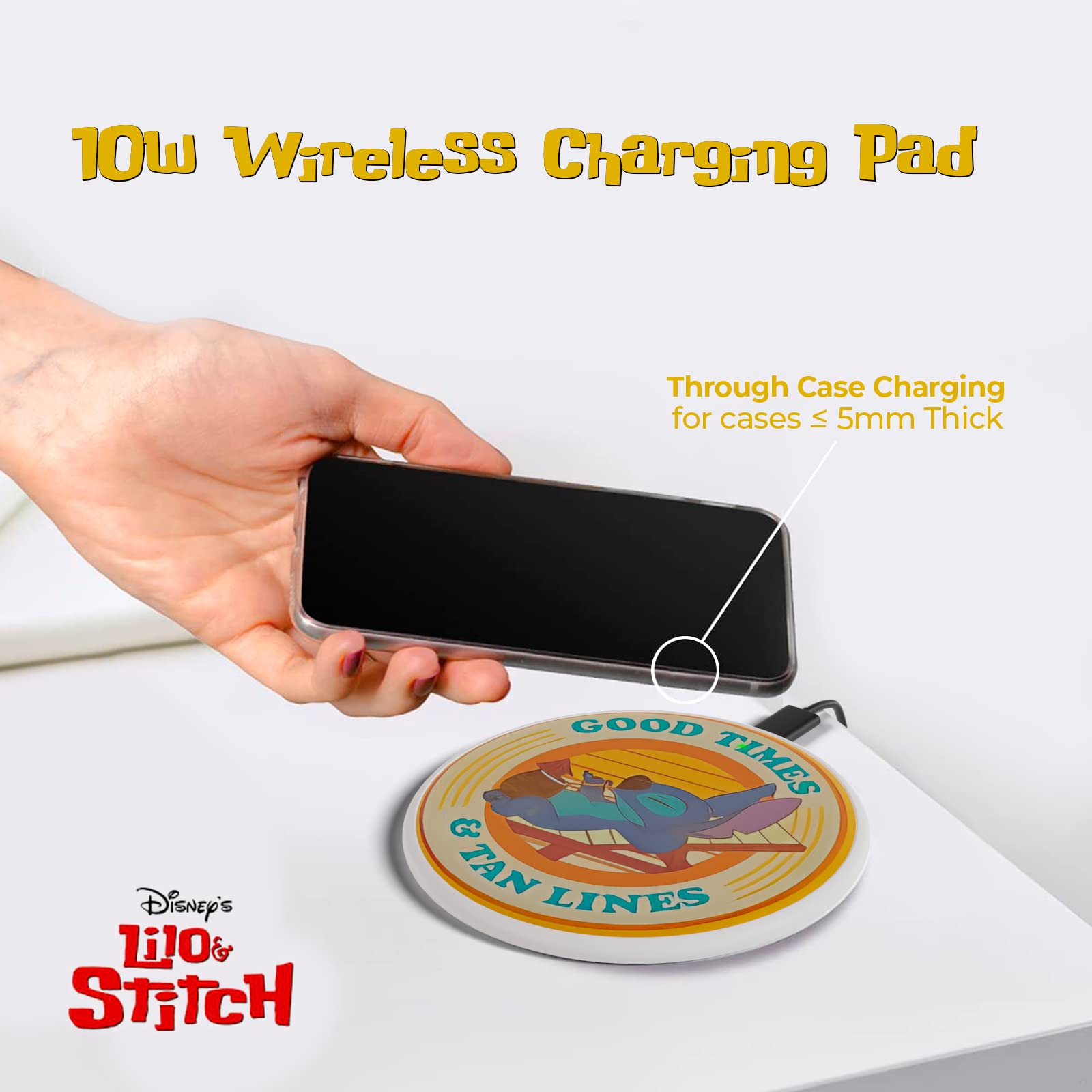 Disney Lilo and Stitch Wireless Charging Pad - Cute Stitch-Themed Qi Charger for iPhone, Samsung & All Qi-Enabled Phones - Perfect Gift for Disney Fans & Anime Lovers - Use at Home, Office or Travel