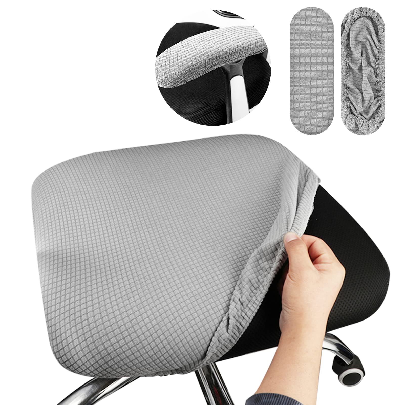 Stretchable Armrest Slipcover Pads with Chair Cover - Office Chair Arm Protectors for Desk, Rotating & Computer Chairs (Grey) - Comfortable Support for Long Work Hours & Gaming Sessions