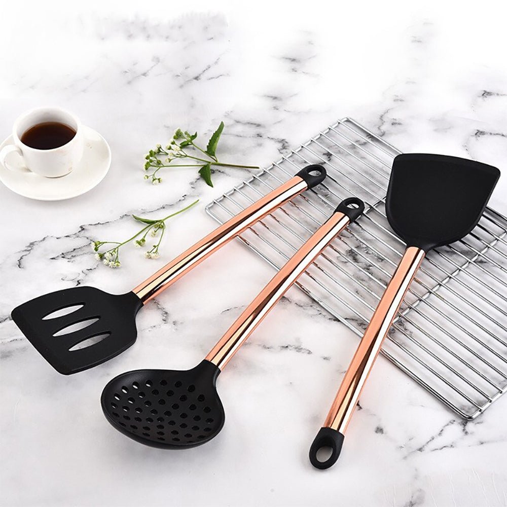 Premium Stainless Steel & Silicone Cooking Utensil Set - 5-Piece Non-Scratch Kitchen Tools for Baking, Frying & Mixing - Heat Resistant & Dishwasher Safe - Perfect for Home Chefs & Professional Kitchens