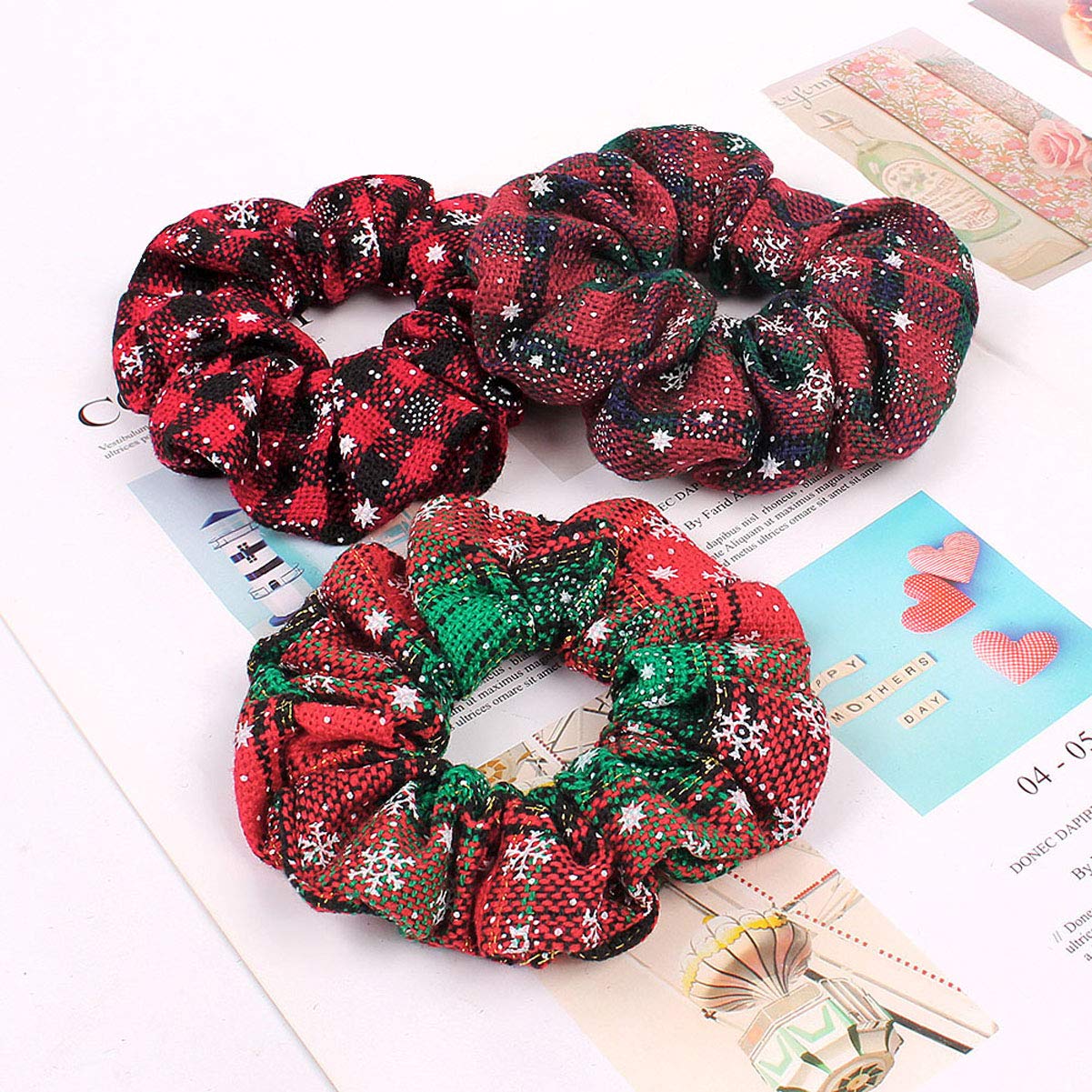 5Pcs Christmas Scrunchies Hair Bands - Women's Festive Hair Ties, Elastic Ponytail Holders, Soft Hair Accessories for Holiday Parties & Gifts