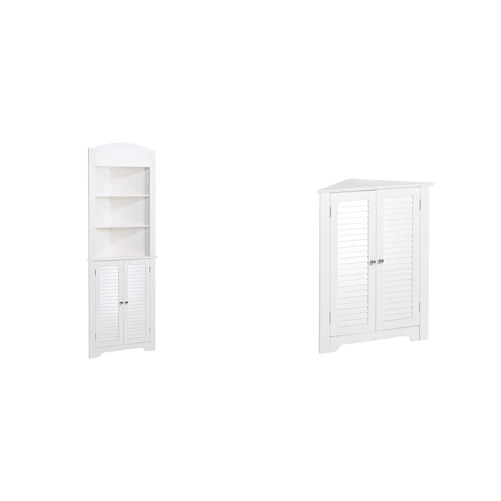 RiverRidge Ellsworth Collection White Tall Corner Cabinet & 3-Shelf Storage Unit - Perfect for Living Room, Bedroom, or Office Organization