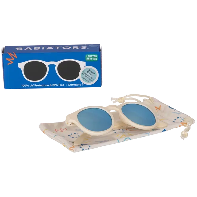 Babiators Keyhole Blue Lens Sunglasses for Kids - Sweet Cream Frame - UV Protection - Perfect for Outdoor Play, Beach & Summer Activities