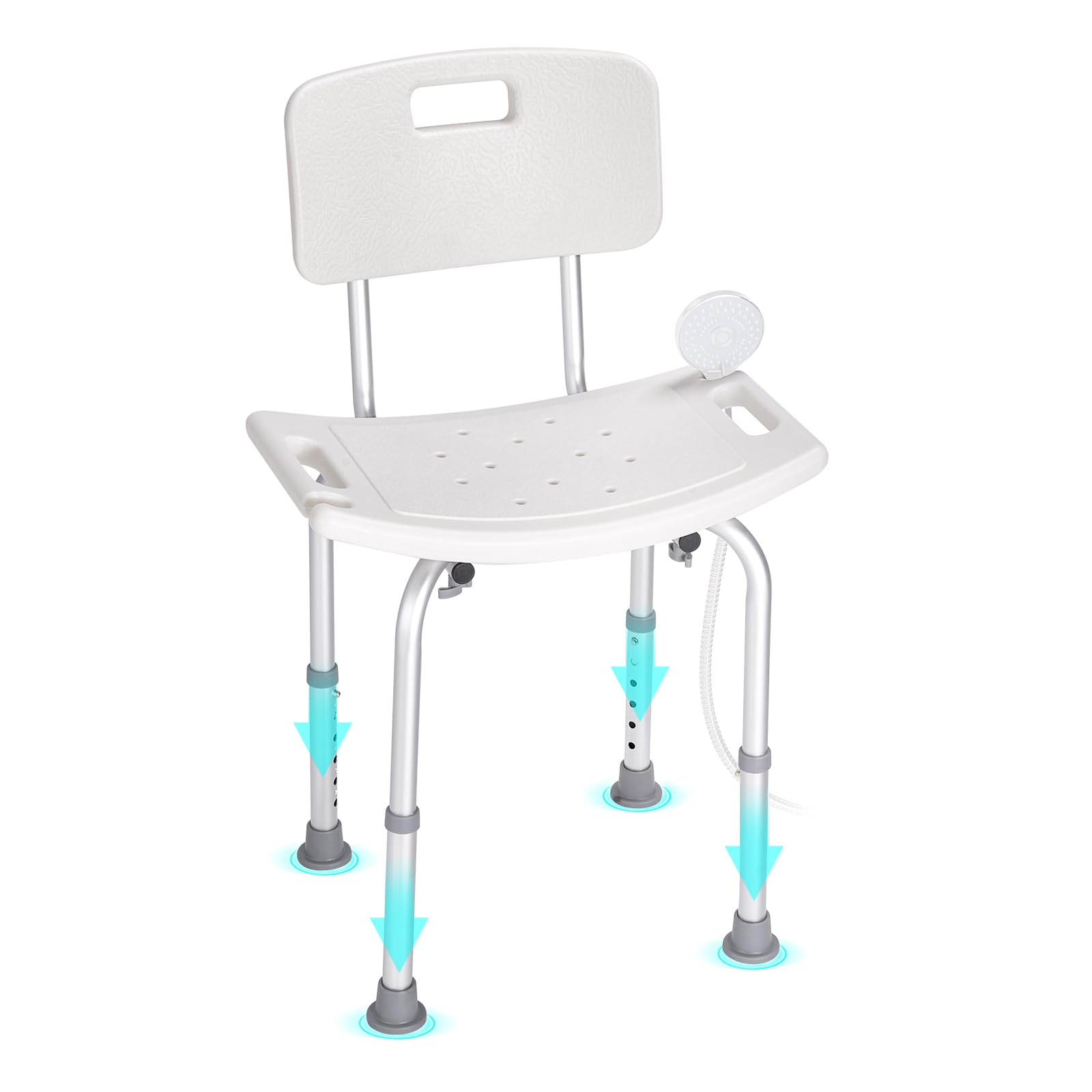 VEVOR Adjustable Height Shower Chair with Back - Non-Slip Bath Seat for Elderly & Disabled - 350 lbs Capacity Silver Shower Stool - Perfect for Bathroom Safety & Assisted Living