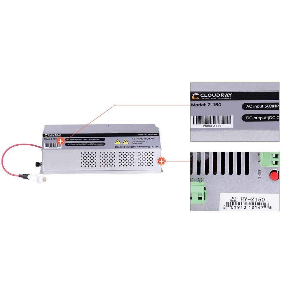 Cloudray CO2 Laser Power Supply 120W 150W 180W AC90-250V with LCD Screen - Replacement Part for CO2 Laser Engraver & Glass Tube - Perfect for DIY Laser Cutting, Engraving, and Marking Projects