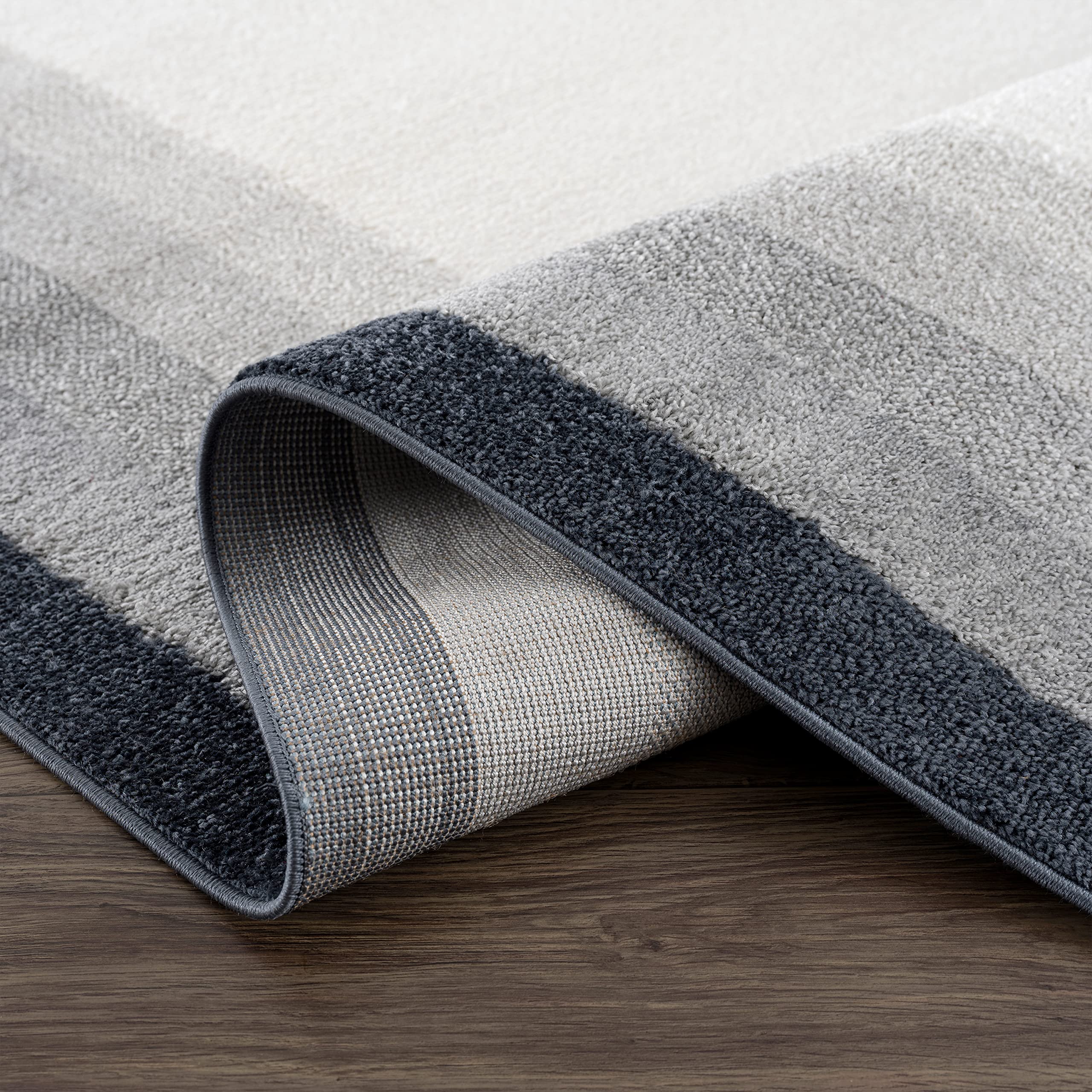 Abani Ivory Area Rug with Contemporary Tonal Grey Border - Modern 6’ x 9’ Dining Room Rug for Under Table - Soft Living Room Carpet, Bedroom Decor, Home Office Floor Mat