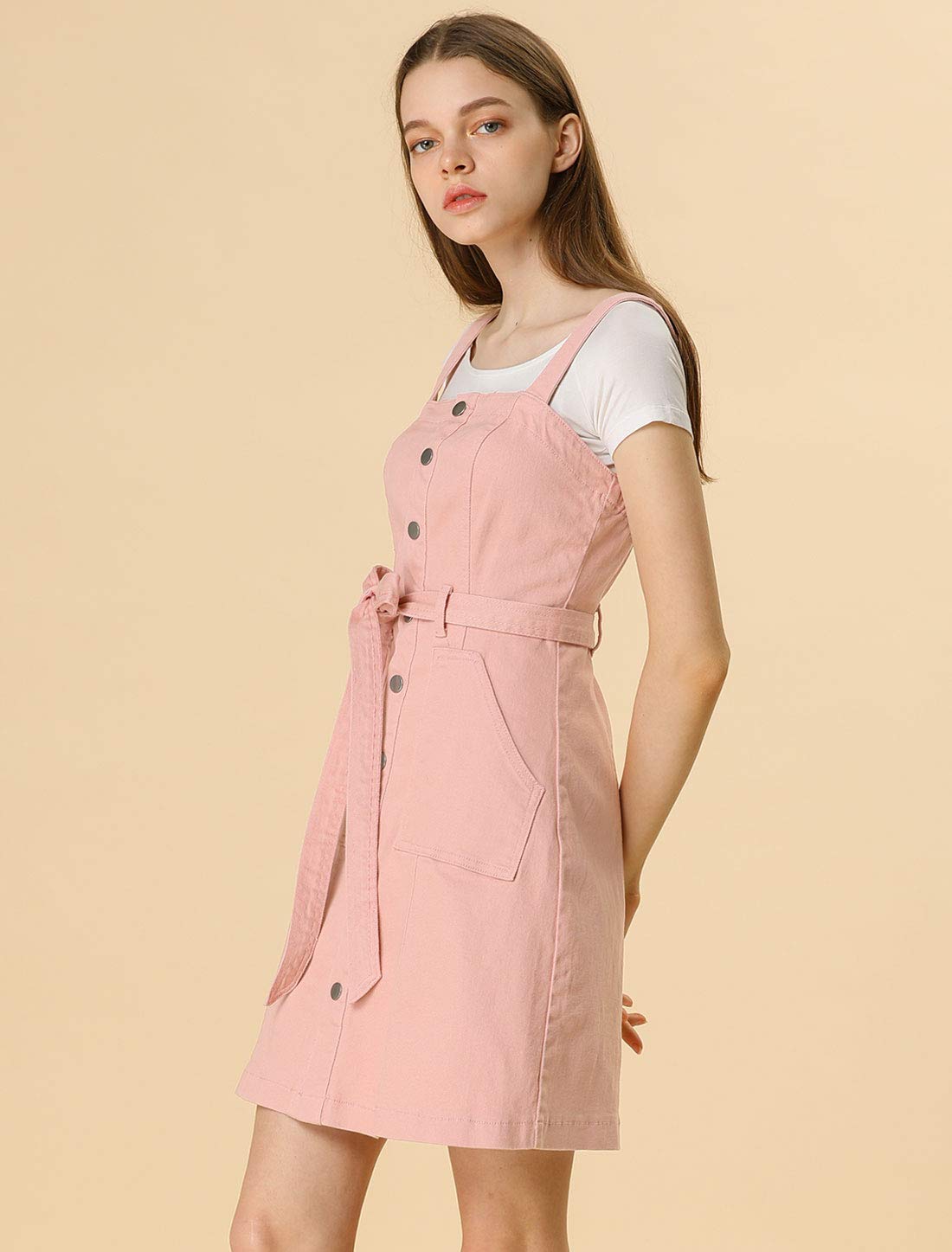 Allegra K Women's Classic Denim Pinafore Dress with Adjustable Straps - Casual Overalls for Everyday Wear, Date Night & Spring Outfits