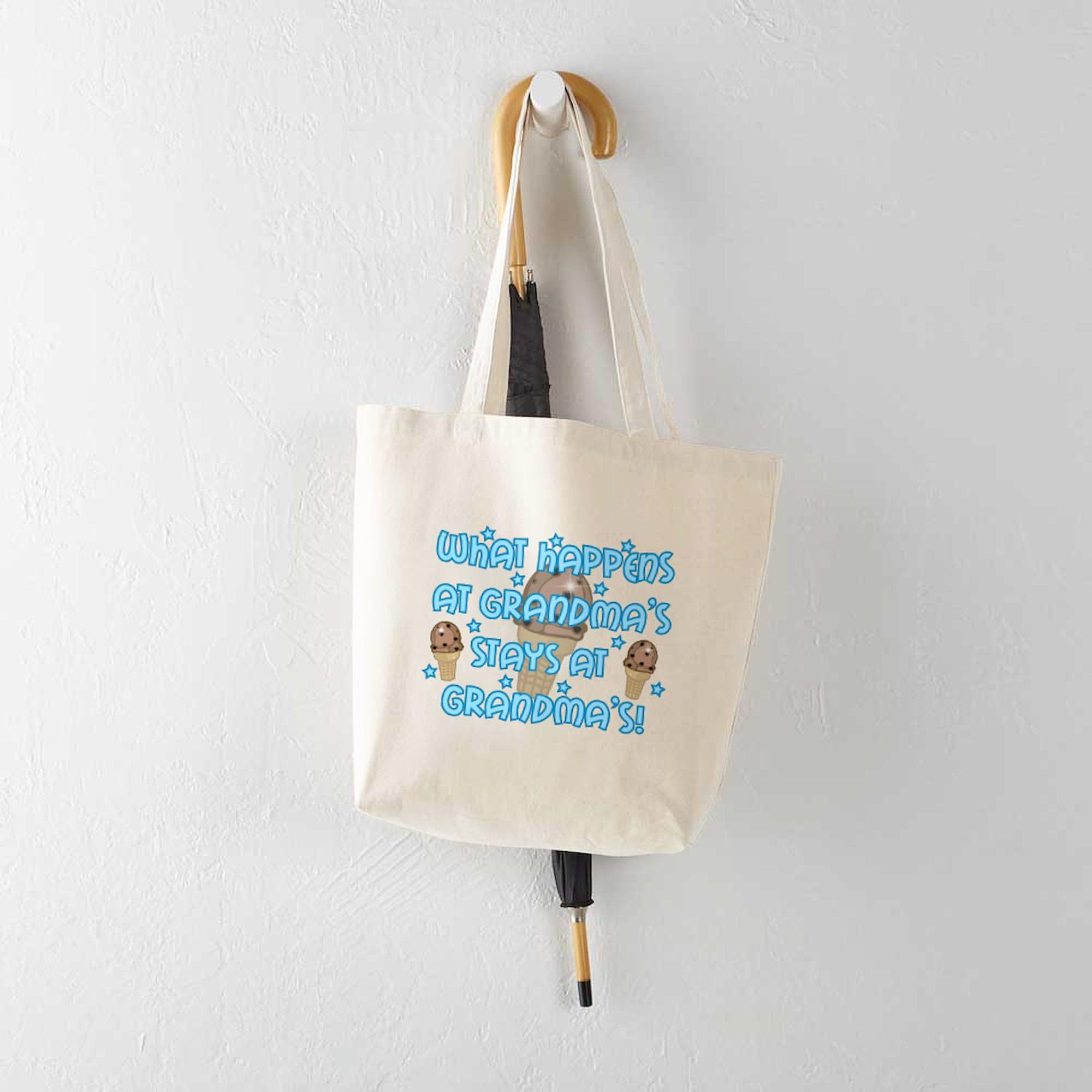 Natural Canvas Tote Bag - Reusable Grocery Shopping Bag with 'What Happens At Grandma's' Print | Perfect for Groceries, Beach Trips & Farmers Market