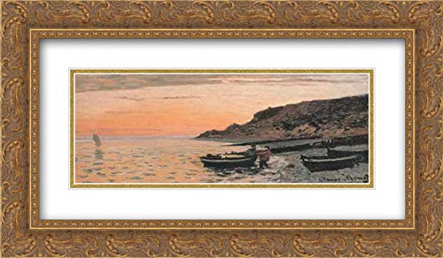 Claude Monet 'The Beach at Sainte-Adresse 1864' 18x12 Gold Ornate Framed Museum Art Print - Double Matted Wall Decor for Living Room, Bedroom & Office