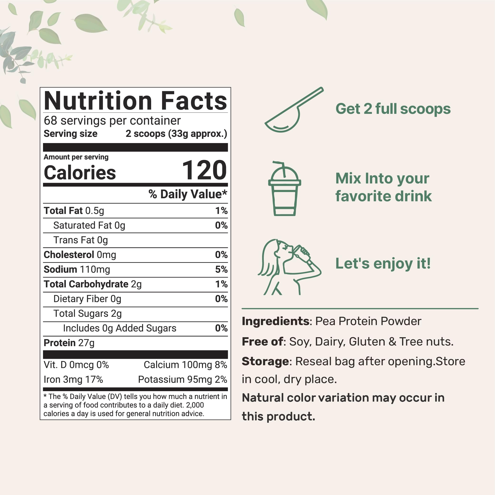 Organic Pea Protein Powder 5lbs - Unflavored Vegan Protein Supplement | 27g Plant-Based Protein per Serving | Rich in BCAAs & EAAs | Non-GMO, Keto Friendly | North American Grown | Perfect for Smoothies, Baking & Post-Workout Recovery