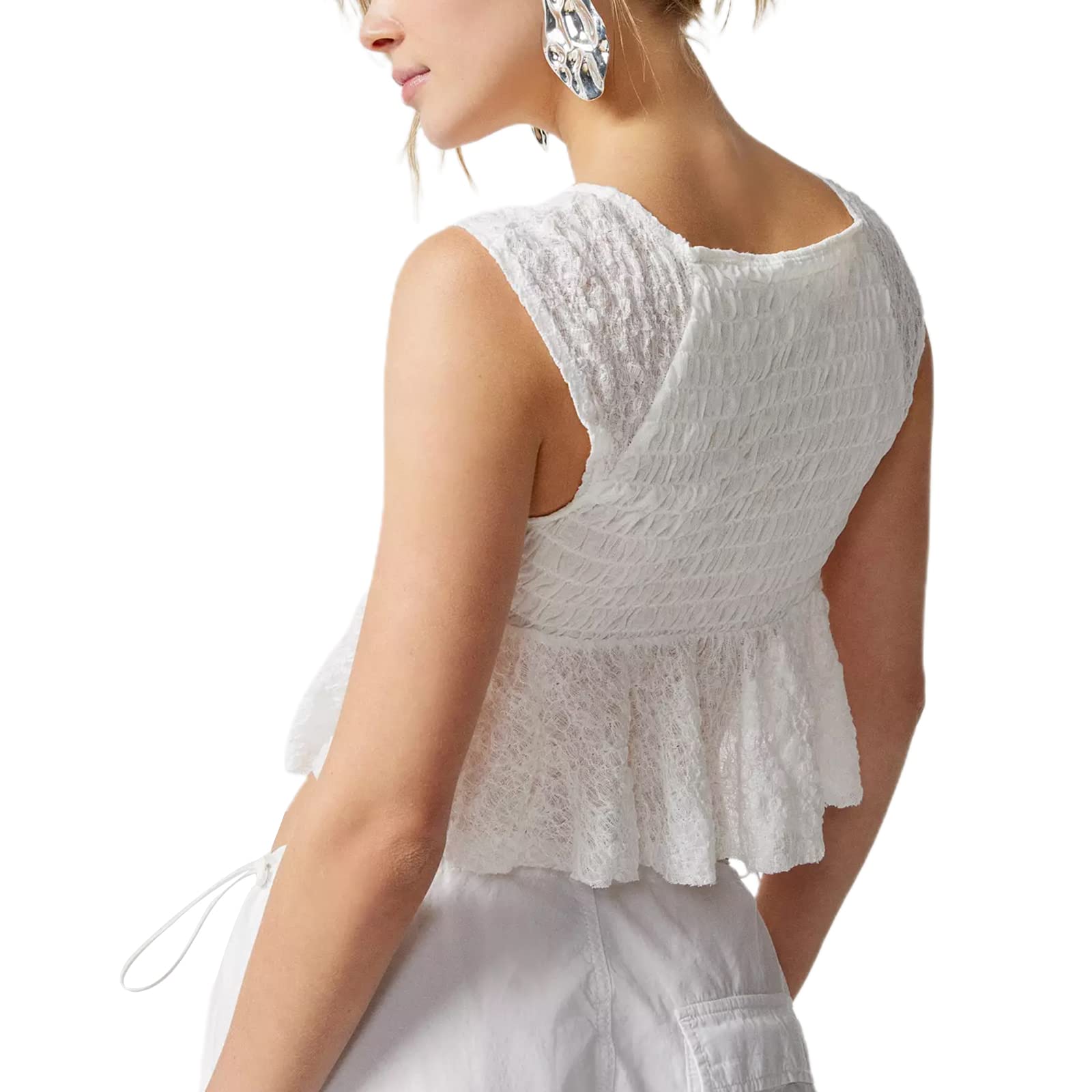 Y2K Women's Babydoll Tank Top - Cute Summer Crop Top with Lace-Up Detail & Textured Fabric | Aesthetic Fairycore Outfit for Beach, Music Festivals & Date Nights