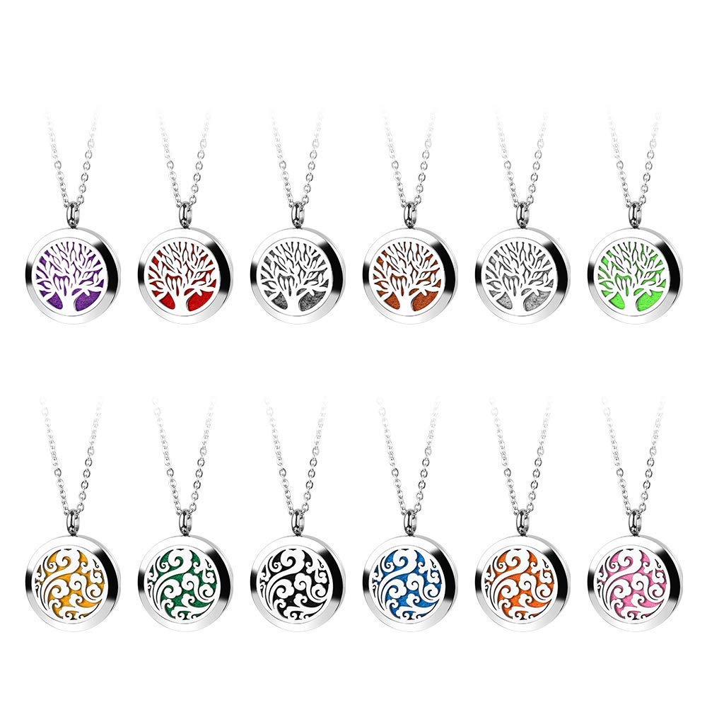 2PCS Aromatherapy Essential Oil Diffuser Necklaces Set (Tree of Life & Cloud Pendant) with 48PCS 17mm Replacement Felt Pads - Perfect for Stress Relief, Yoga, Meditation & Daily Wear