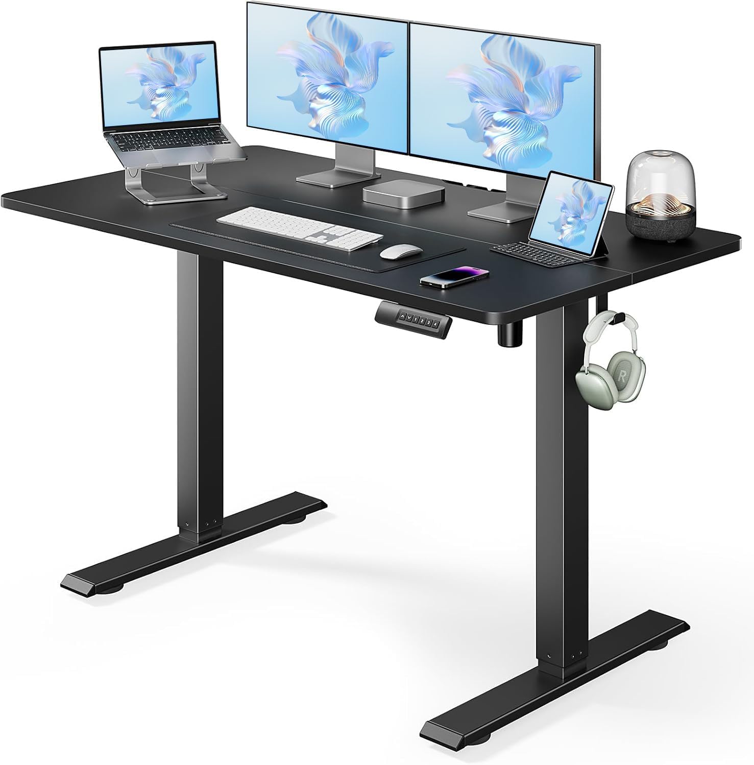 Marsail Electric Standing Desk - 48 x 24 Inches Adjustable Height Sit Stand Desk for Home Office, Black | Ergonomic Computer Workstation for Remote Work & Gaming Setup