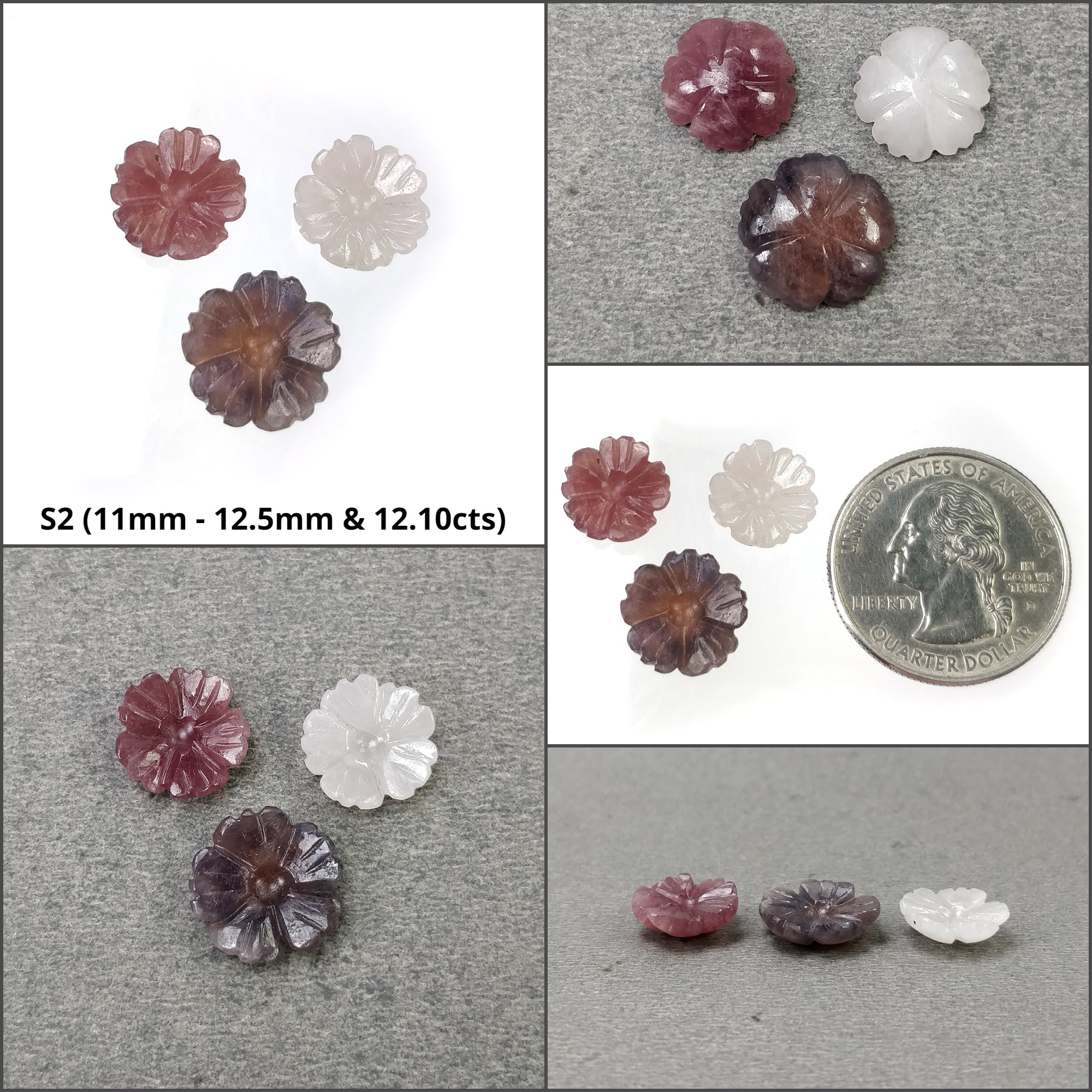 Natural Untreated Unheated Sapphire Hand Carved Flower Gemstone Set - 3 Piece Multi Sapphire Carving Collection for Jewelry Making, Home Decor & Gift Giving