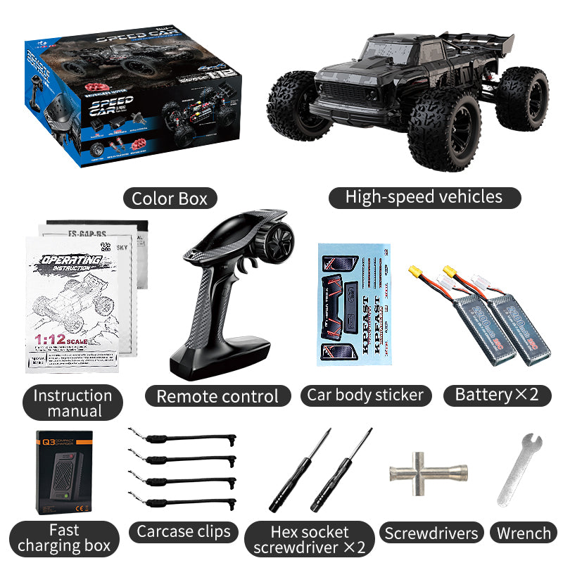 KFPLAN KF16 RTR 1/12 Scale 4WD Brushless RC Off-Road Truck - 60km/h High Speed, All-Metal Chassis, Oil-Filled Shocks, LED Lights for Night Racing - Perfect for Backyard Bashing, Trail Running & RC Racing Enthusiasts