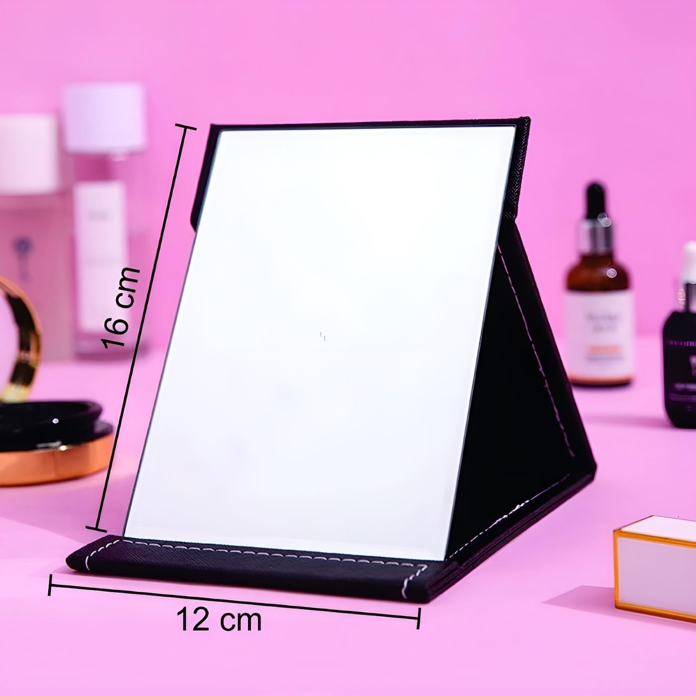 ONICORN® Portable Folding Makeup Mirror with Adjustable Stand - 360° Rotation Vanity Mirror for Bathroom, Shower & Shaving - White Rectangular Tabletop Mirror for Home & Travel Use