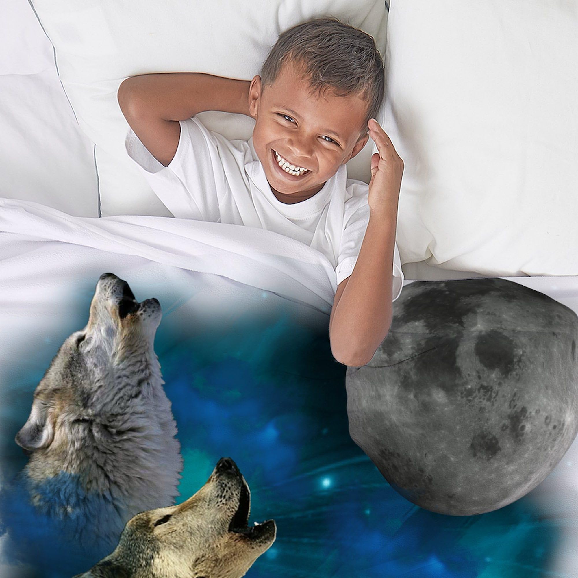 Northern Lights Wolf Family Moon Fleece Blanket - Super Soft Plush Throw Blanket 60