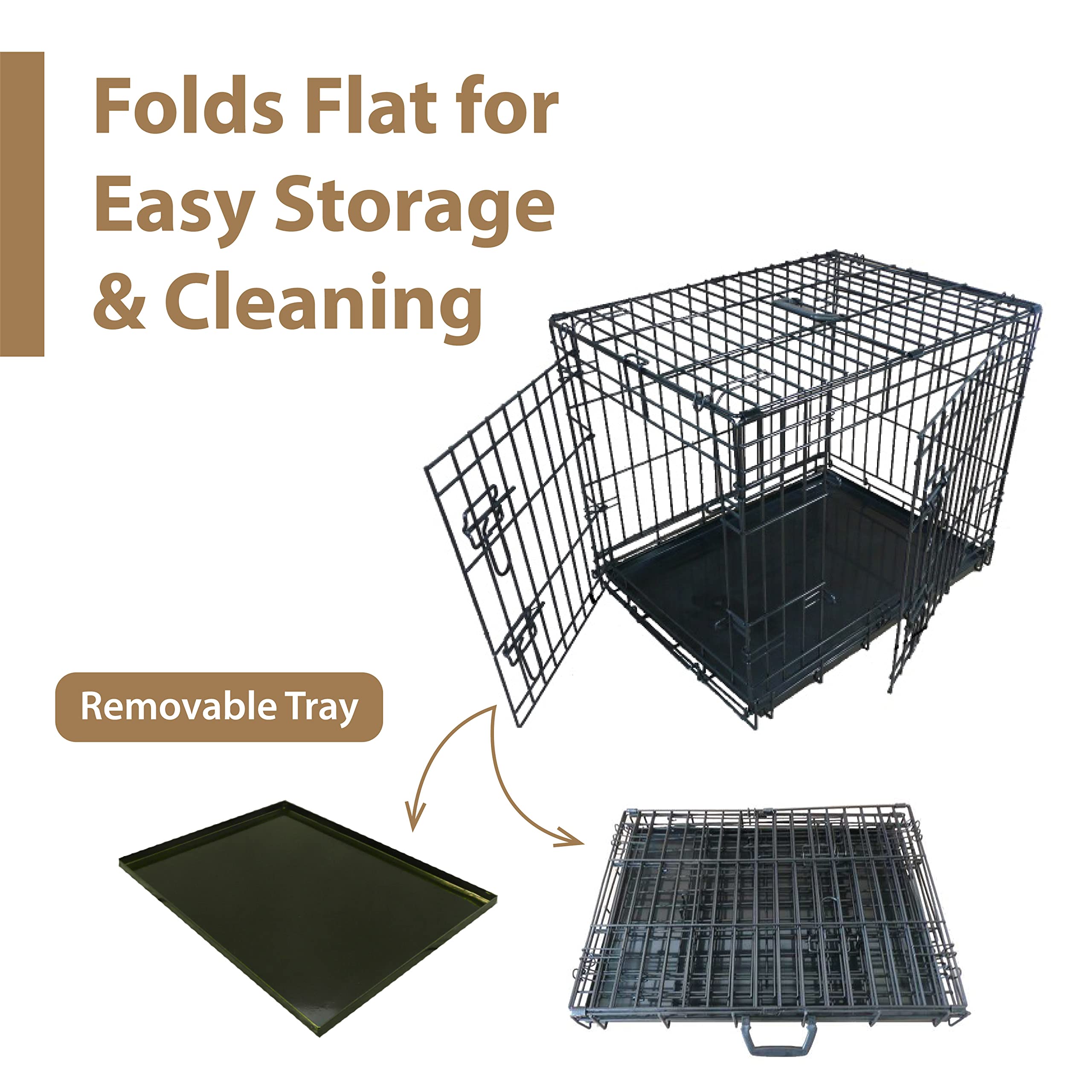 Ellie-Bo 36-Inch Large Black Folding Dog Crate with 2 Doors & Metal Tray - Heavy Duty Pet Cage for Home, Travel & Training - Perfect for Medium to Large Dogs