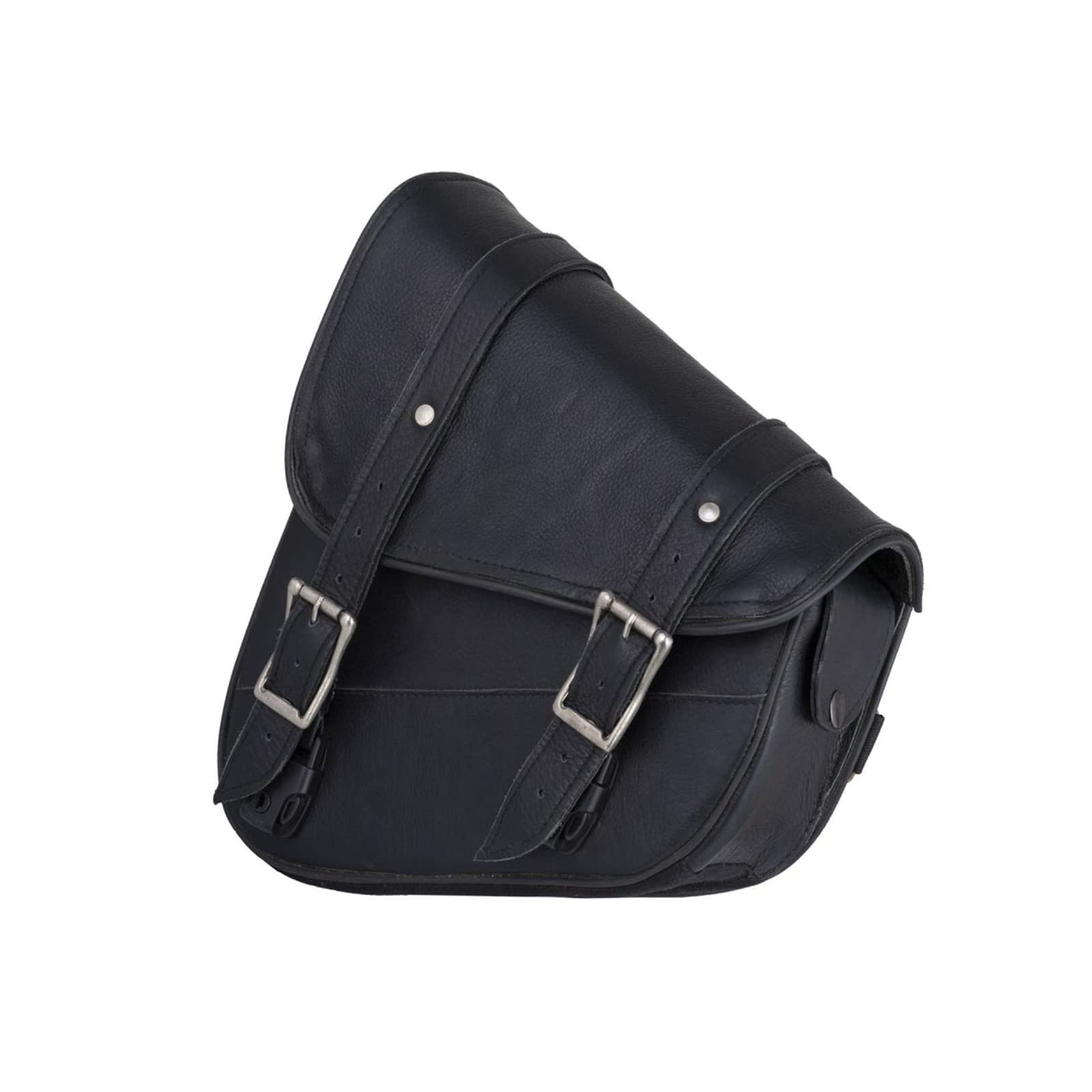 Premium Naked Leather Swing Arm Motorcycle Bag - Left Side Solo Saddle Bag for Softails & Choppers (Style-1, Black) | Durable Biker Gear for Road Trips & Daily Commuting