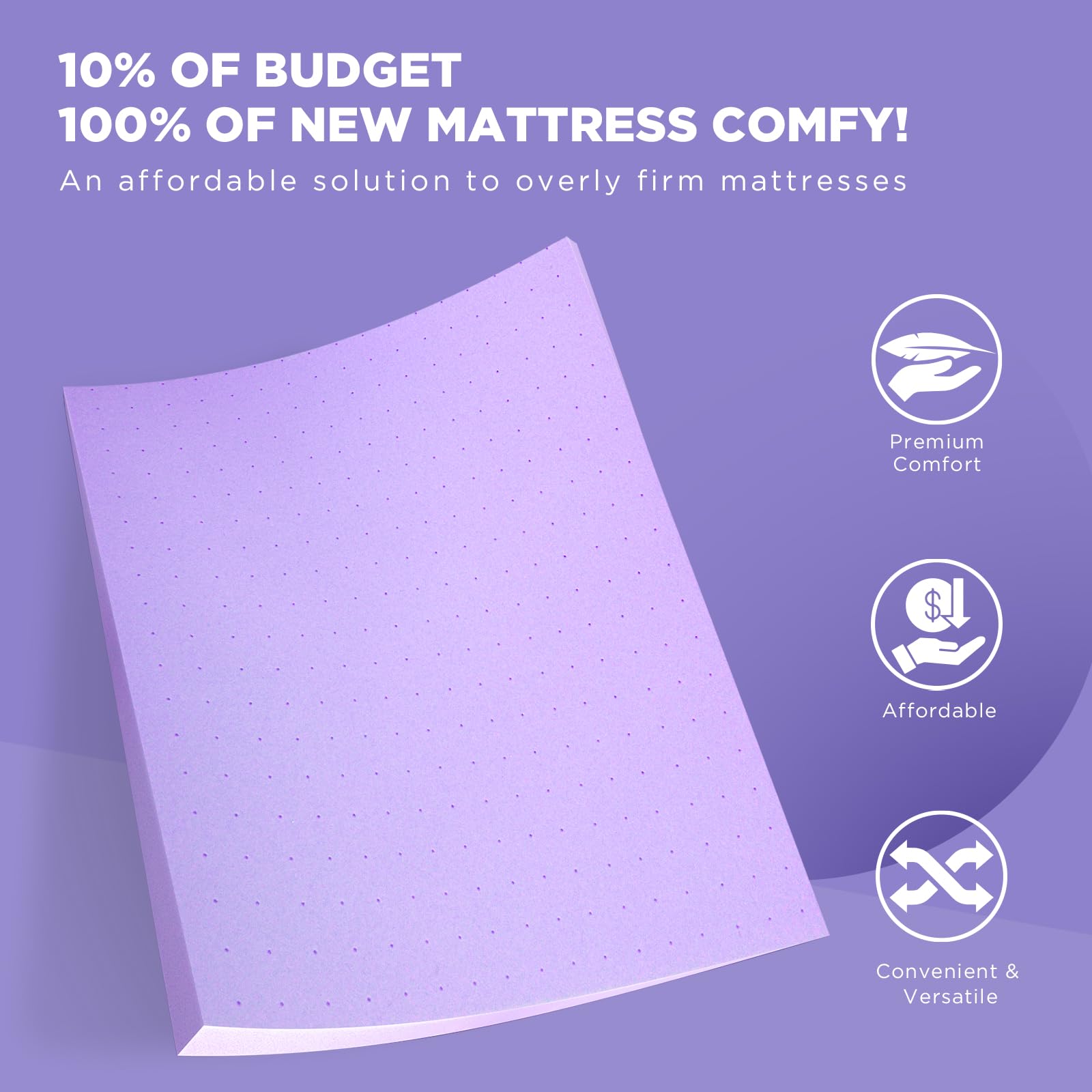 BedsPick 2 Inch Twin XL Memory Foam Mattress Topper with Cooling Gel - Plush Mattress Pad for Back Pain Relief | Extra Long College Dorm Bed Cushion for RV, Camping, Couch & Hospital Use | Purple Comfort Layer for Better Sleep
