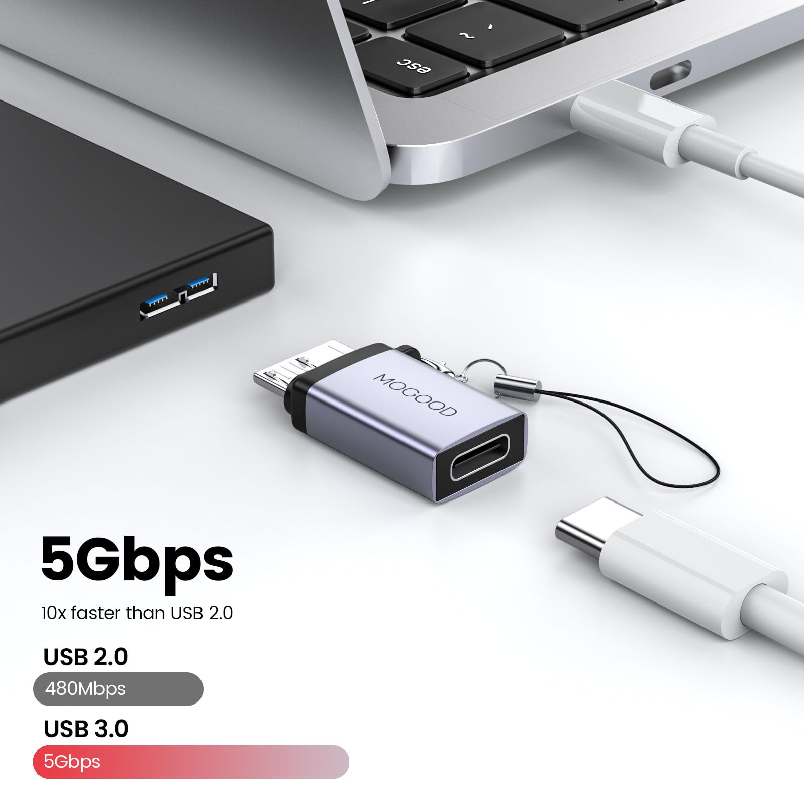 USB C to Micro B Adapter - High-Speed Data Transfer Cable - Compatible with External Hard Drives, Smartphones, Tablets, Cameras - Compact & Portable Design - Perfect for Office, Travel, and Home Backup Solutions